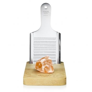 Rivsalt Himalayan salt rock grater - Large oak table stand - stainless steel