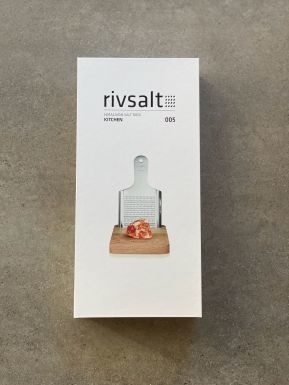 Rivsalt Himalayan salt rock grater - Large oak table stand - stainless steel