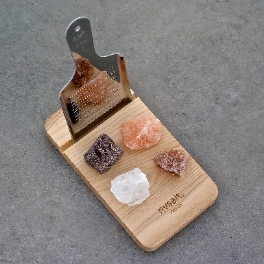 Rivsalt Himalayan salt rock grater - Large oak table stand - stainless steel