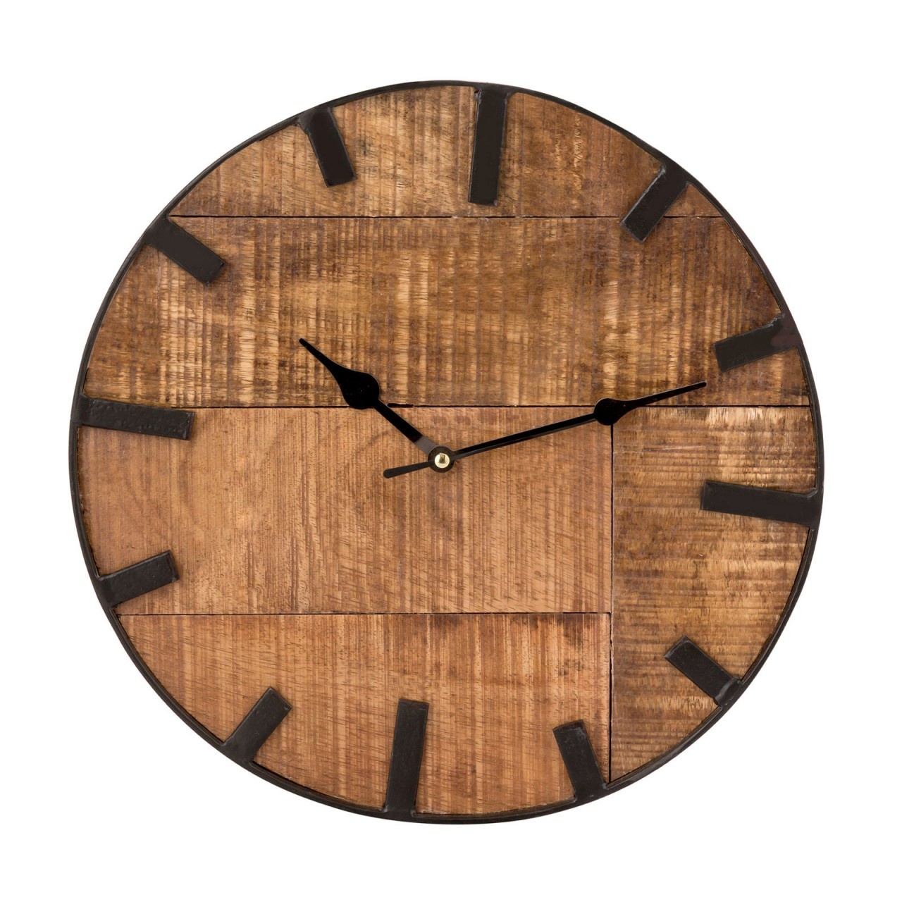 Wall Clock Living Room Clock Wooden Round Vintage Silent ø 30 cm Solid Mango Wood