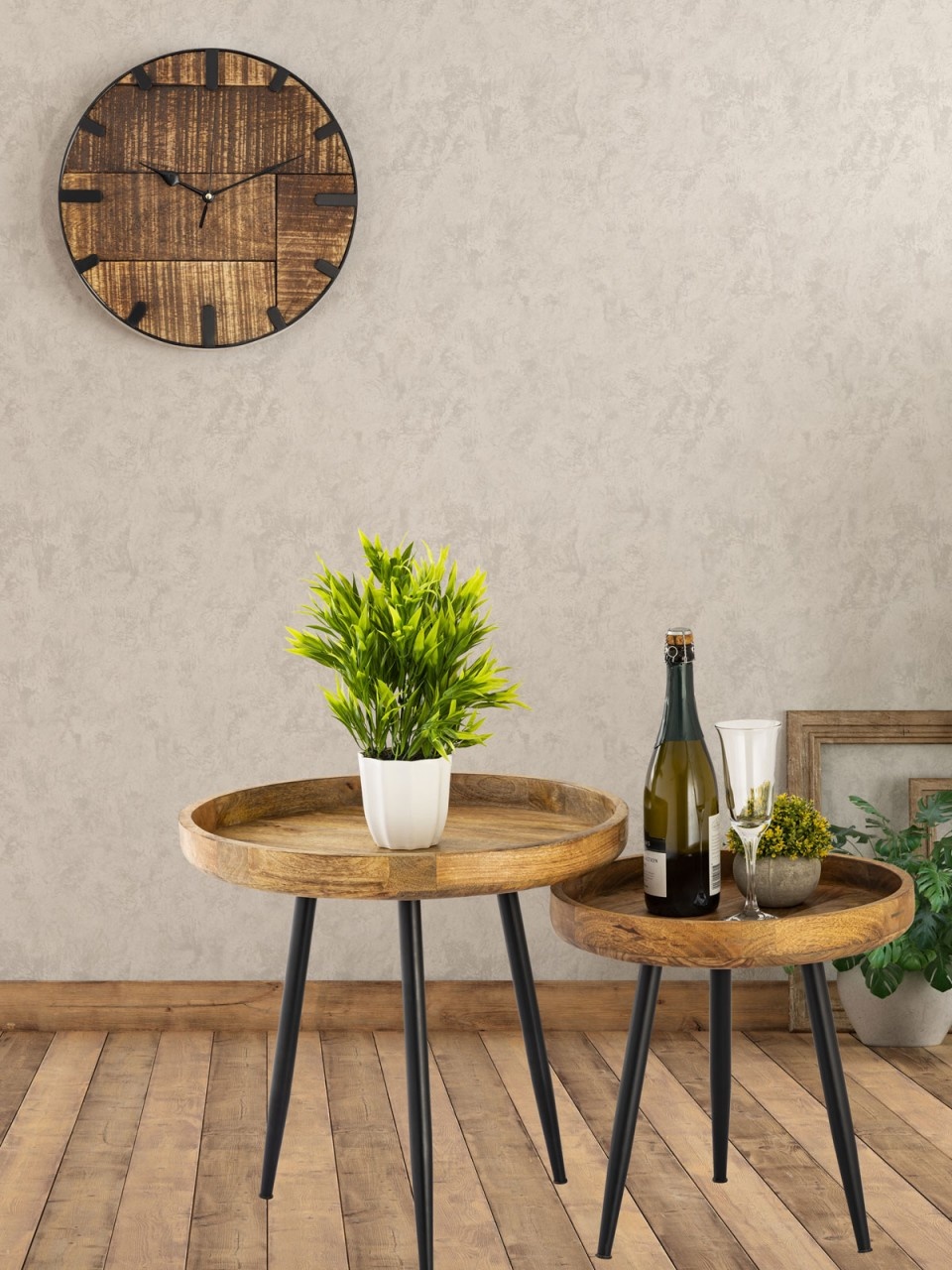 Wall Clock Wood ø 30 cm Living Room Clock Modern Round Wood Vintage Silent Solid Mango Wood