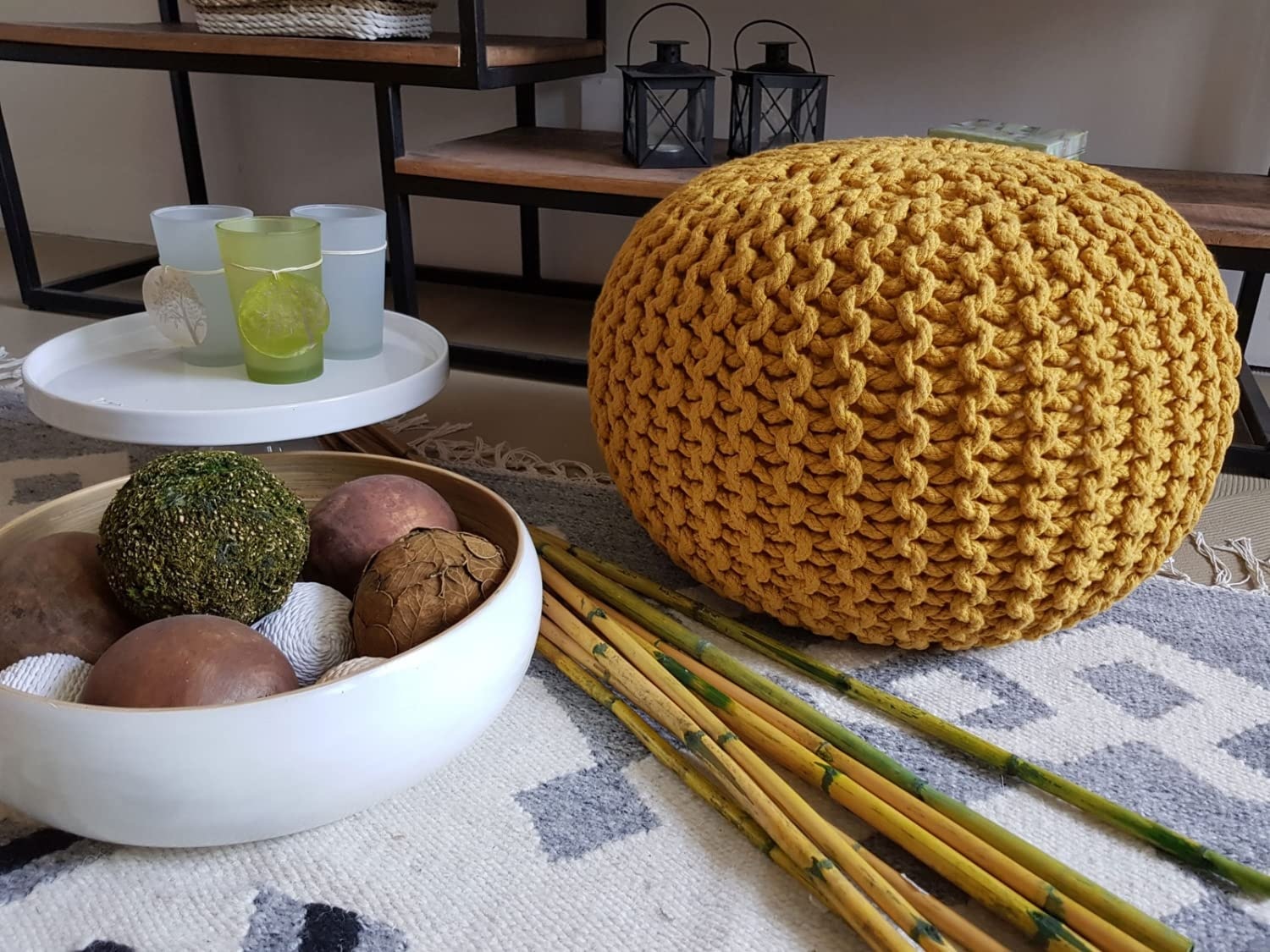 Poef - Kruk -45 cm x 30 cm - Okergeel - Duurzaam