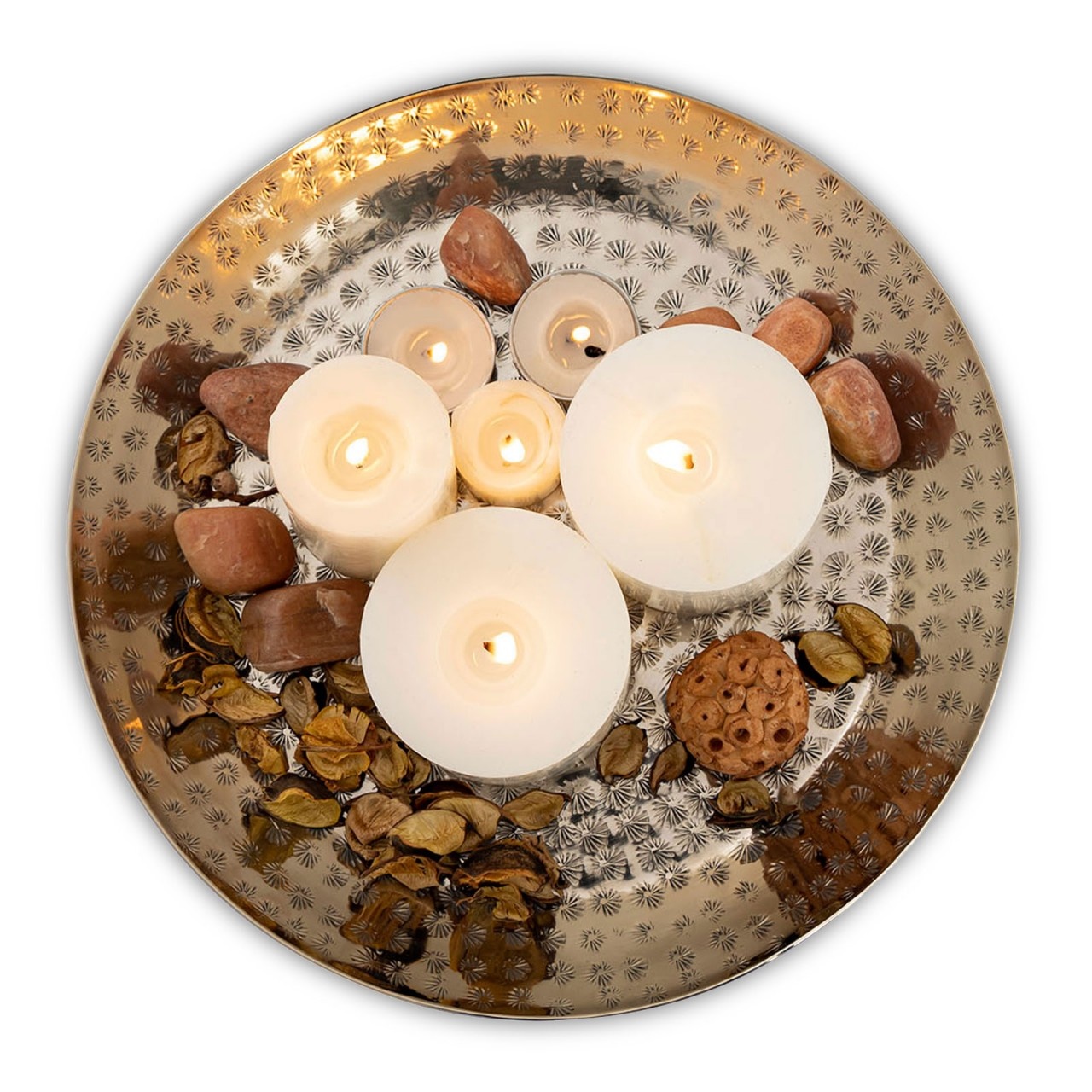 Parya Home - Decorative Tray ø 28 cm Round Serving Tray - Silver - Metal
