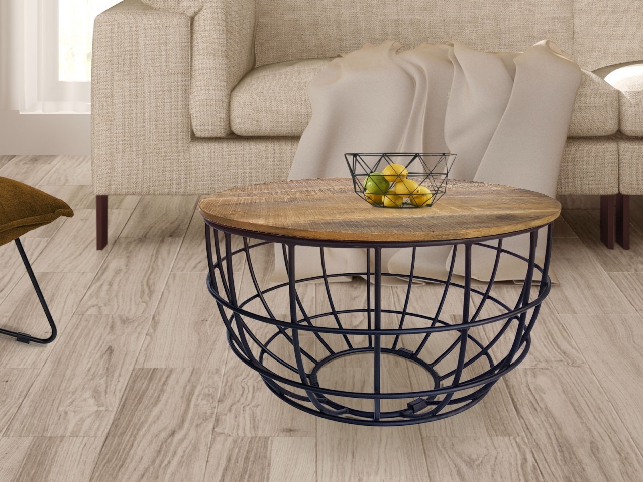 Parya Home - Side table Durable coffee table Living room table Round Lexington - ø 55 cm - Brown - Solid Metal Frame