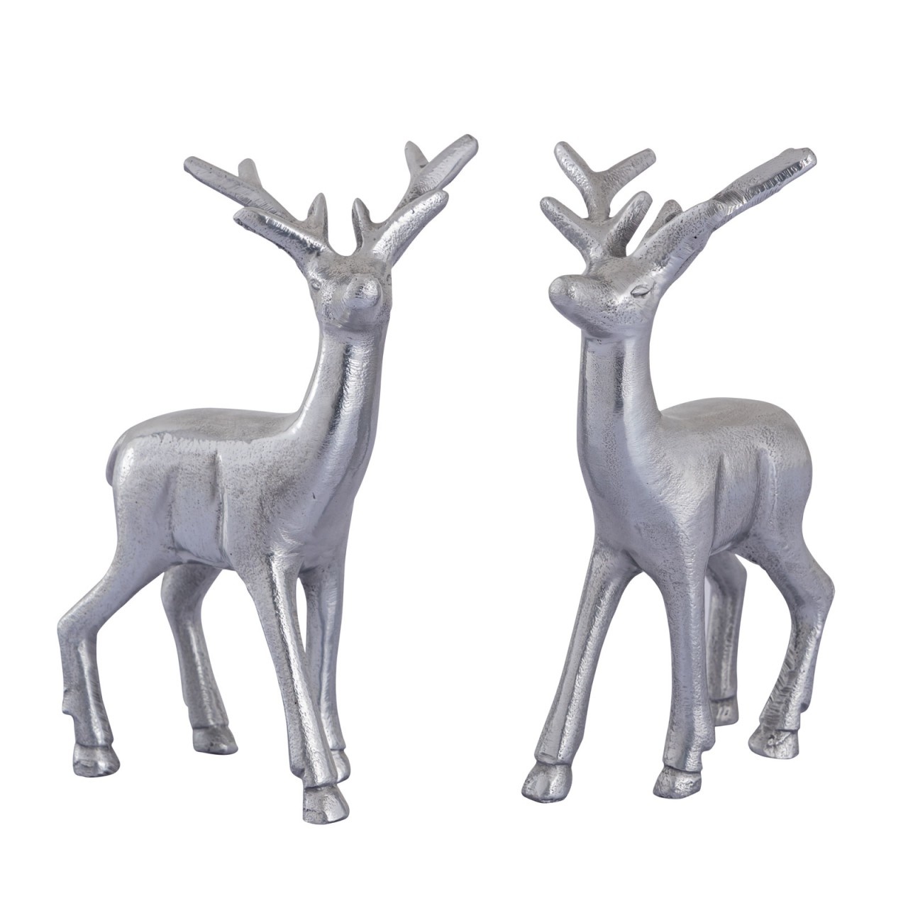 Parya Home - Deco figure deer set of 2 table decoration animal figure metal Christmas decoration silver aluminium