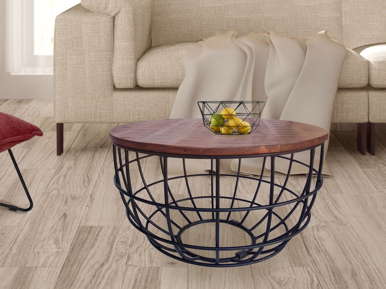 Tisch - Beistelltisch - Robuster Couchtisch - Wohnzimmertisch - Rund ø55 cm x 37 cm - Massives Metallgestell
