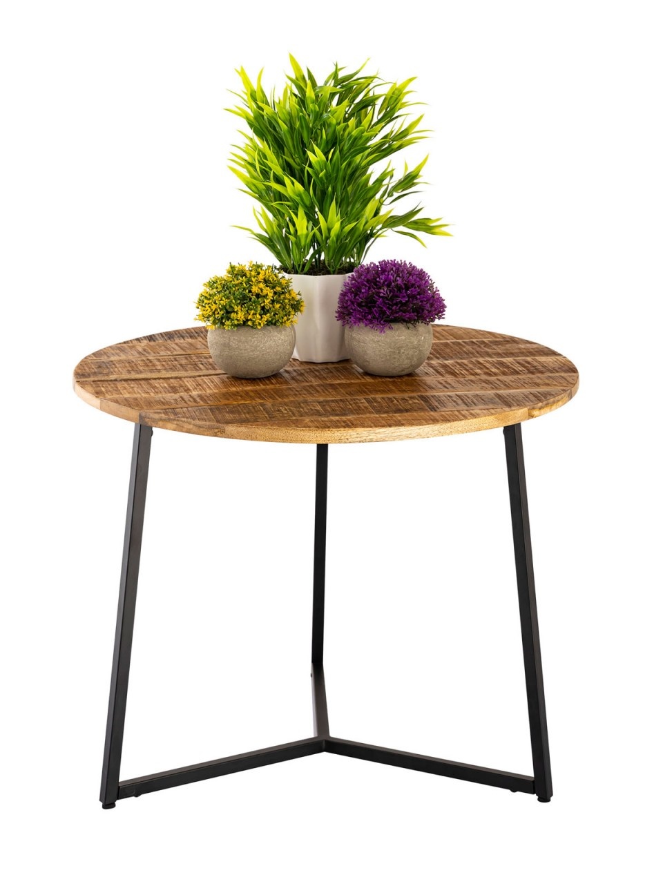 Parya Home - Couchtisch rund Massivholz ø 56cm Wohnzimmertisch Beistelltisch La Palma Metallgestell schwarz