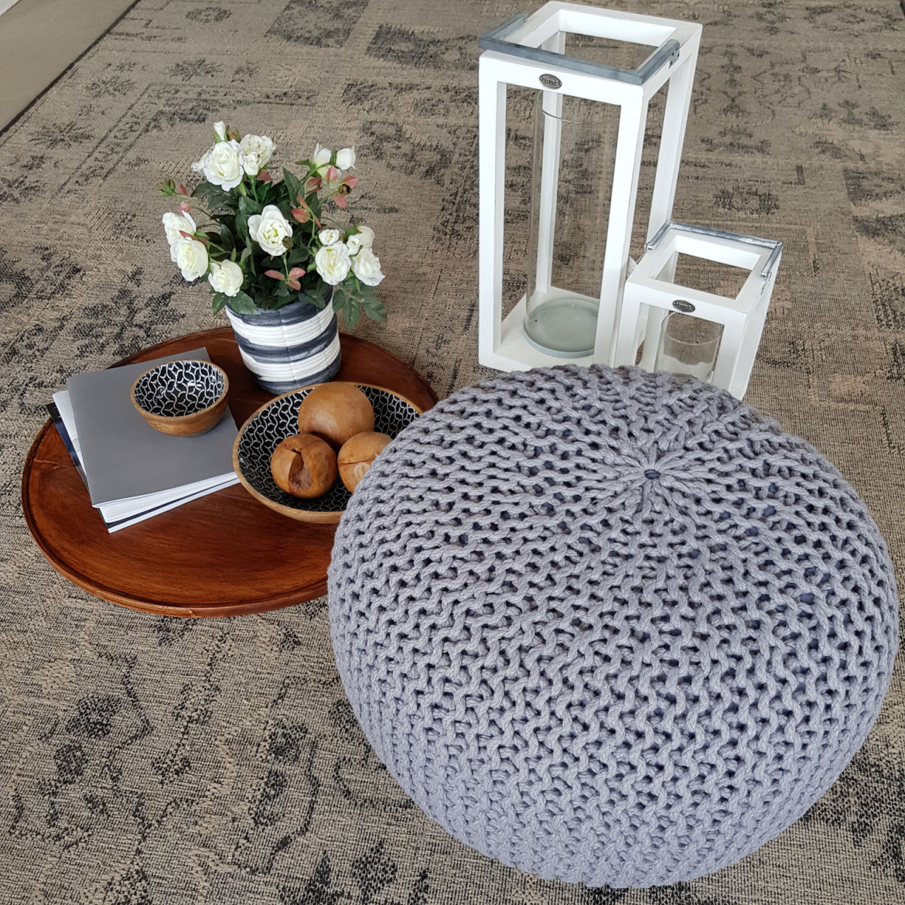 Zittende Pouf PREMIUM-55cm - Voor buiten en binnen - Grijs