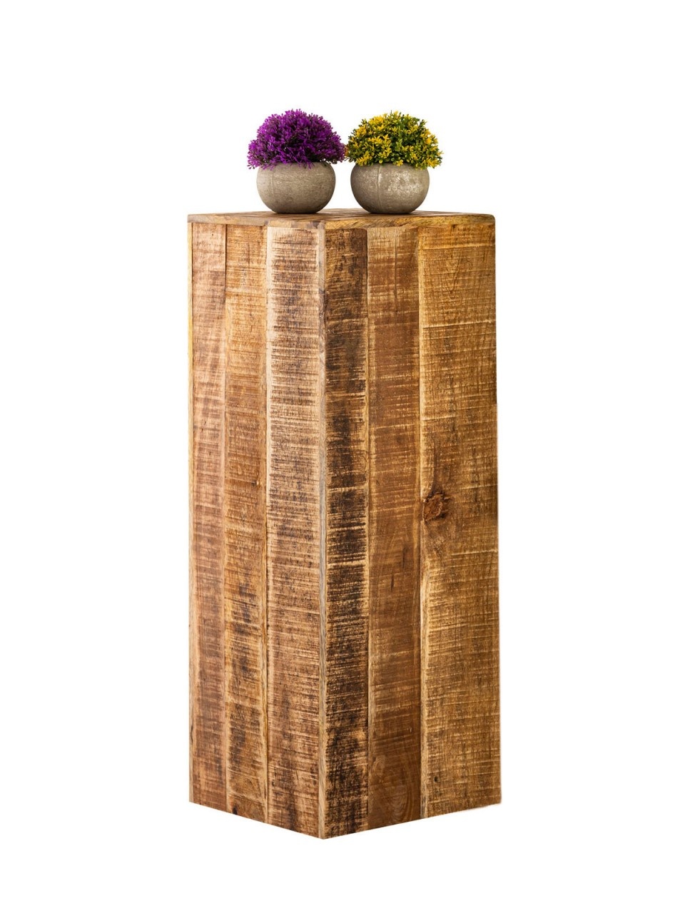Parya Home -Flower Column Hocker Quadratischer Pflanzenständer Beistelltisch - 27 x 27x 70-75 cm - Braun - Massives Mangoholz