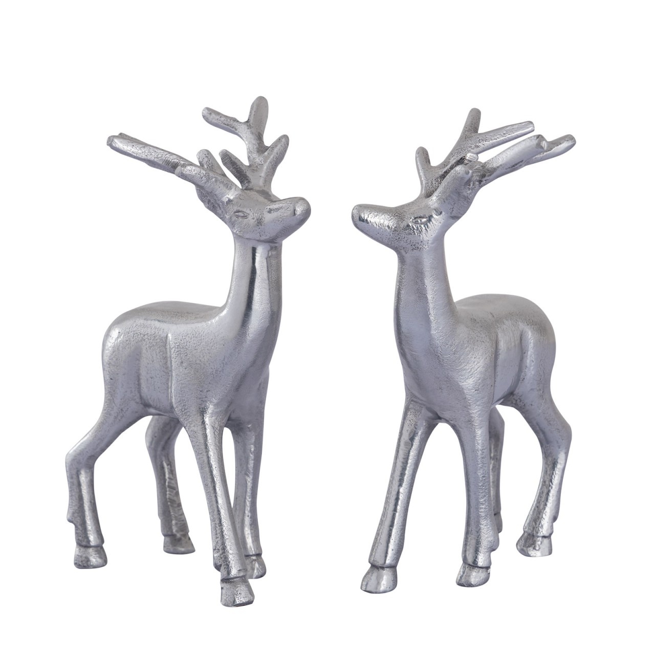 Parya Home - Deco figure deer set of 2 table decoration animal figure metal Christmas decoration silver aluminium