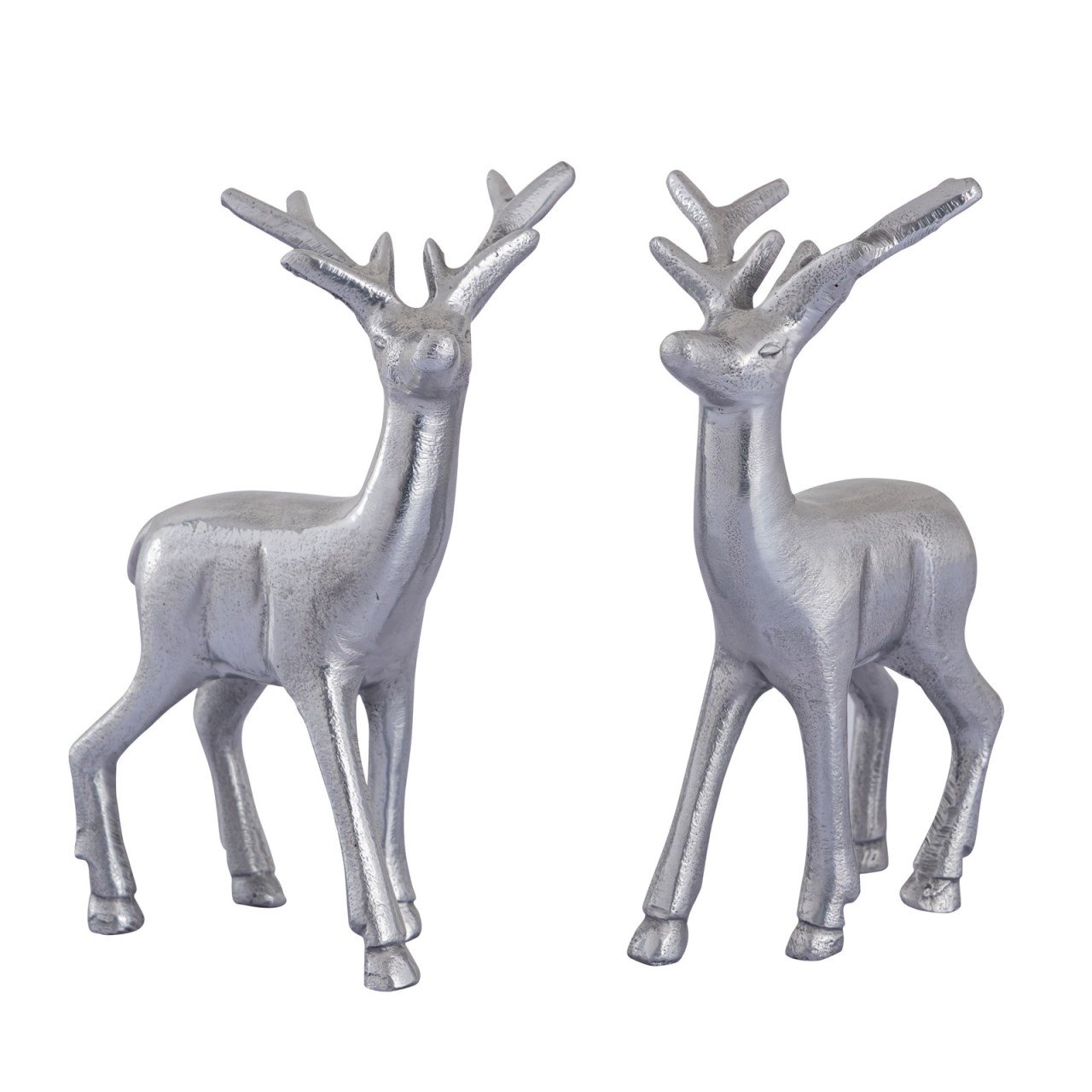 Parya Home - Deco figure deer set of 2 table decoration animal figure metal Christmas decoration silver aluminium