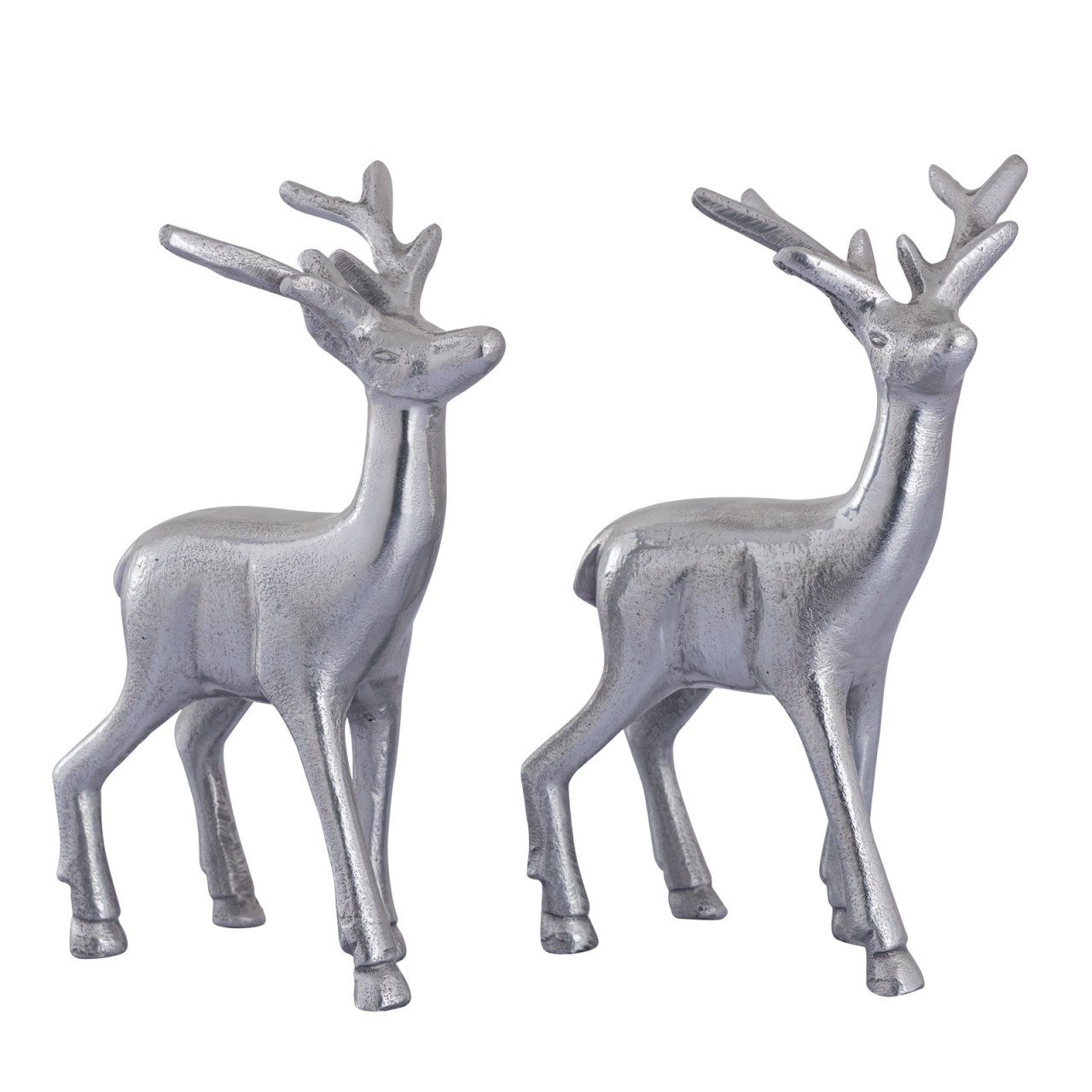 Parya Home - Deco figure deer set of 2 table decoration animal figure metal Christmas decoration silver aluminium