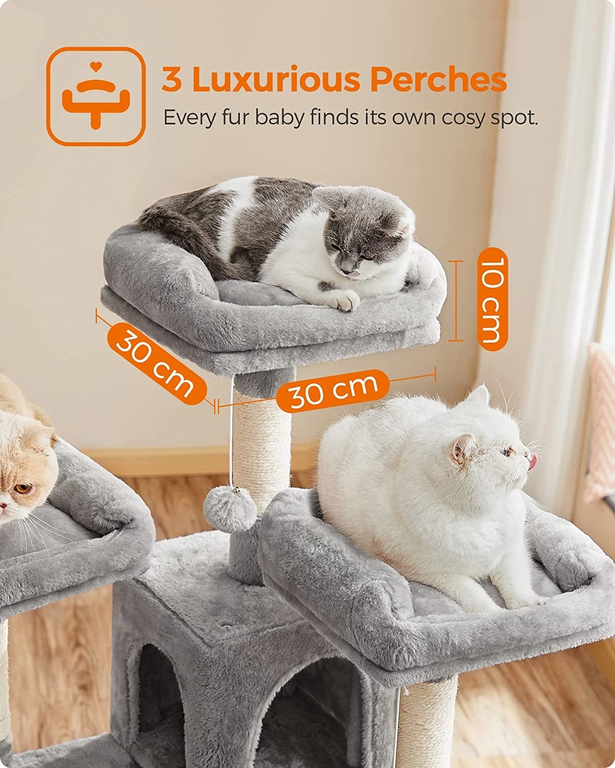 Parya Pets - Stable Scratching Post - Incl. 3 Viewing Platforms - 2 Caves - Basket - Scratching Board - Grey