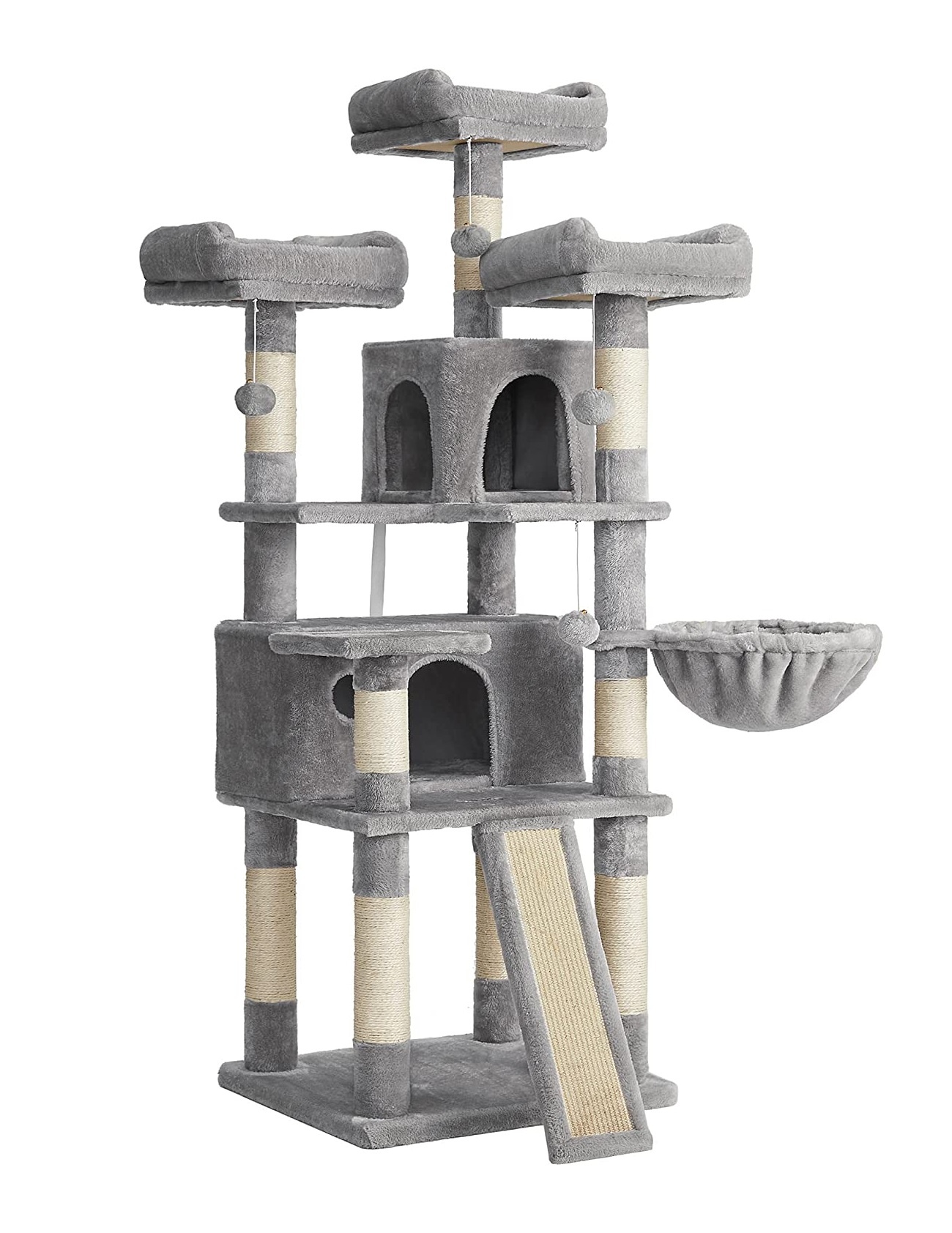 Parya Pets - Stable Scratching Post - Incl. 3 Viewing Platforms - 2 Caves - Basket - Scratching Board - Grey