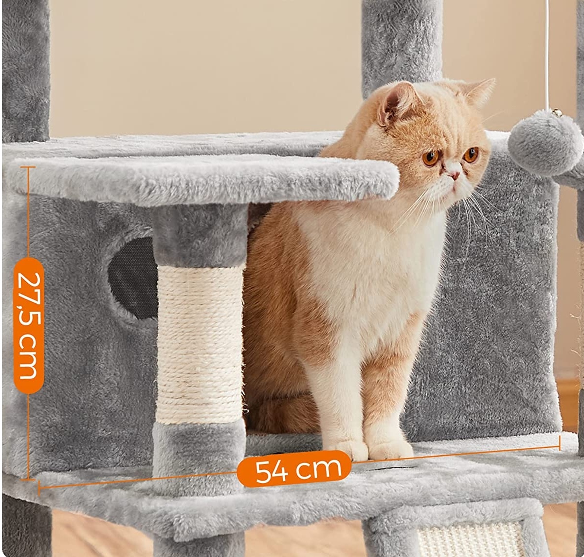 Parya Pets - Stable Scratching Post - Incl. 3 Viewing Platforms - 2 Caves - Basket - Scratching Board - Grey