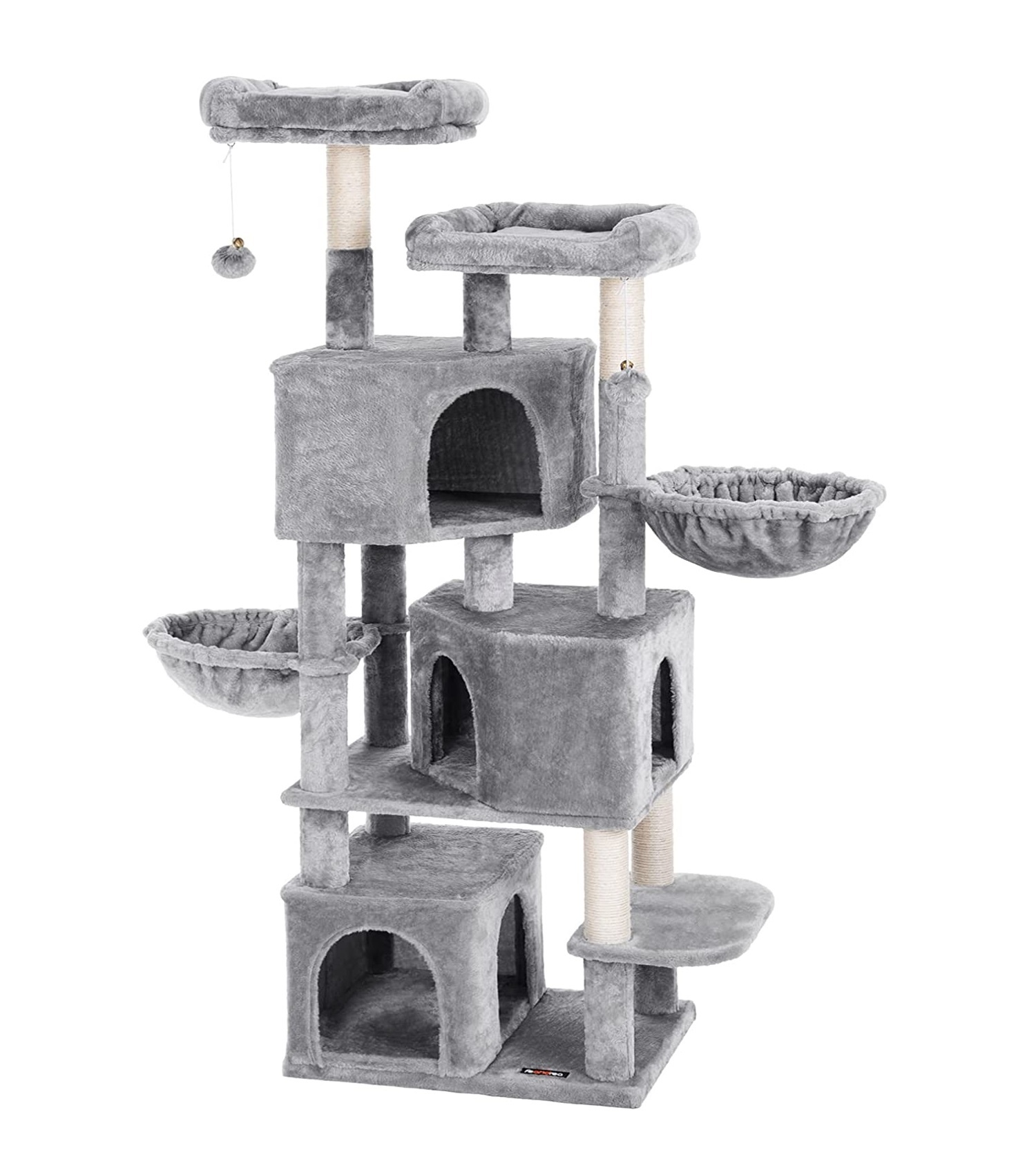 Parya Pets - Stable Scratching Post - Incl. 3 Caves - 2 Baskets - 2 Viewing Platforms - Plush - Gray