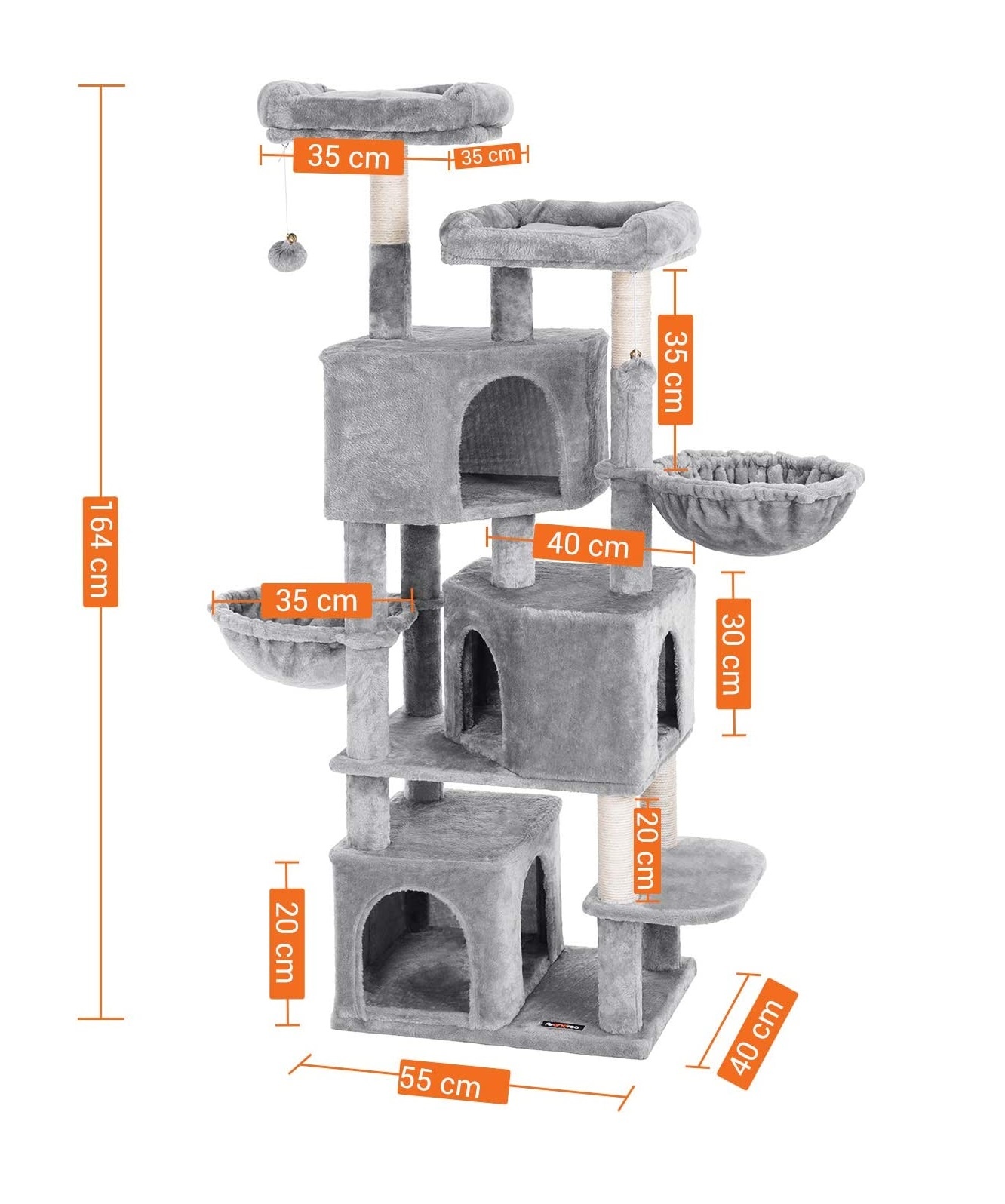 Parya Pets - Stable Scratching Post - Incl. 3 Caves - 2 Baskets - 2 Viewing Platforms - Plush - Gray