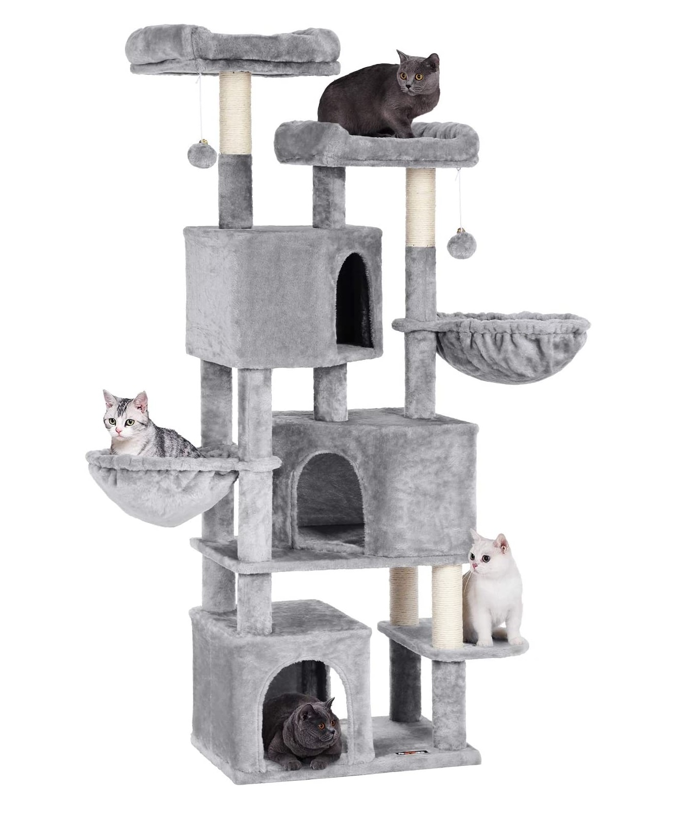 Parya Pets - Stable Scratching Post - Incl. 3 Caves - 2 Baskets - 2 Viewing Platforms - Plush - Gray