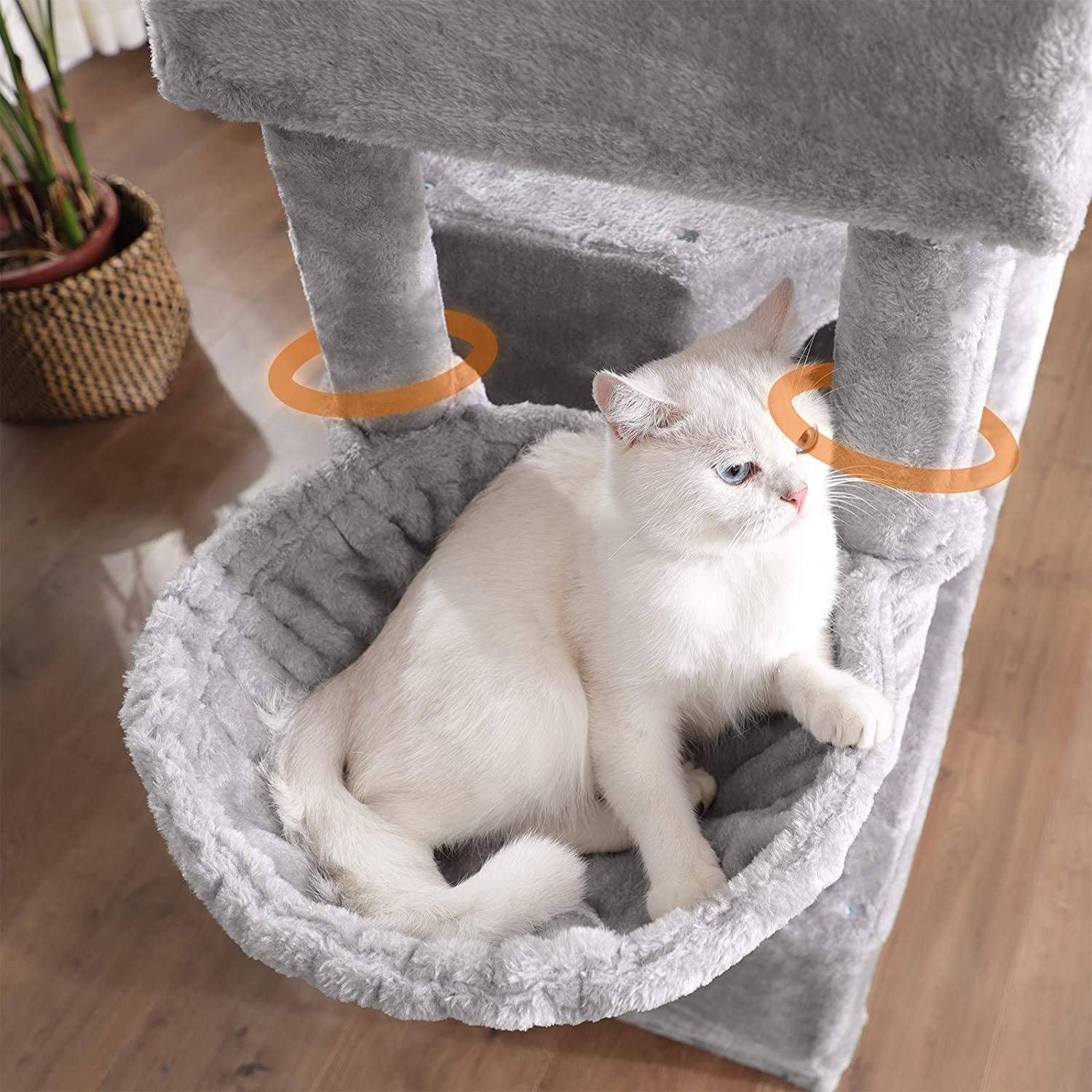 Parya Pets - Stable Scratching Post - Incl. 3 Caves - 2 Baskets - 2 Viewing Platforms - Plush - Gray