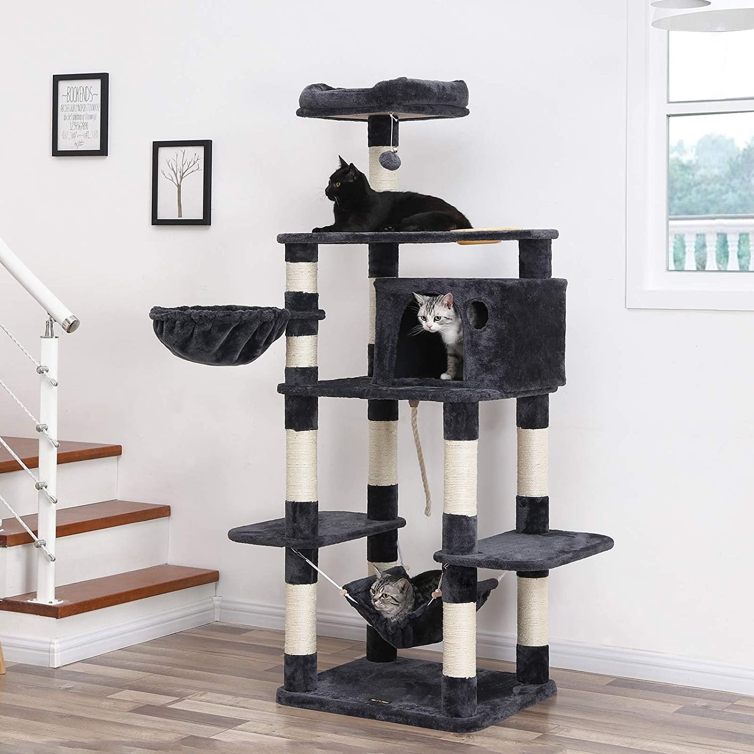 Parya Pets - Stable Scratching Post - Incl. Hammock - Basket - Cave - Climbing Tree Dark Grey