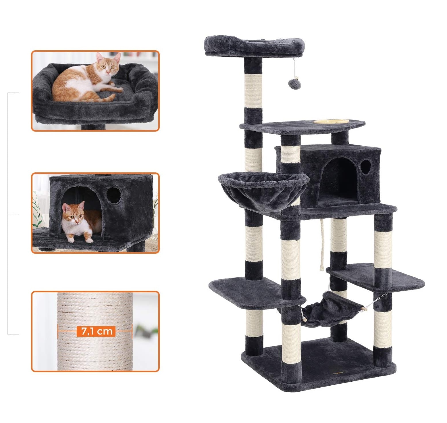 Parya Pets - Stable Scratching Post - Incl. Hammock - Basket - Cave - Climbing Tree Dark Grey