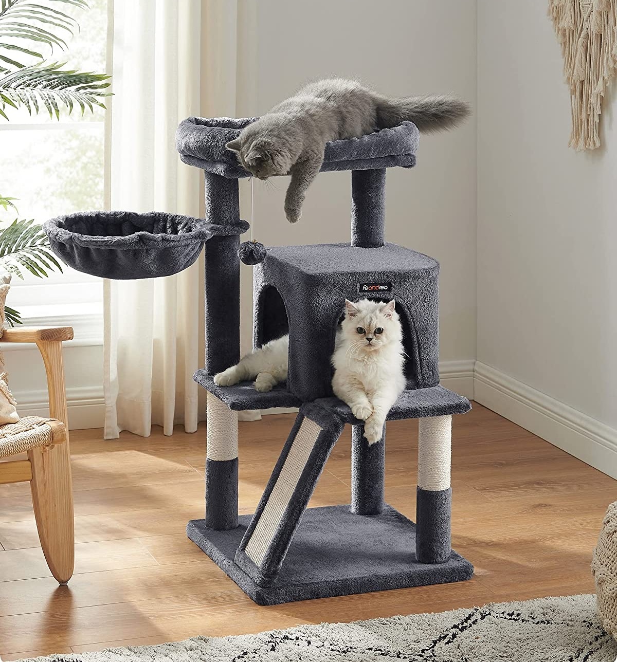 Parya Pets - Stable Scratching Post - Incl. Viewing Platforms - Cave - Scratching Board - Climbing Tree - Dark Grey