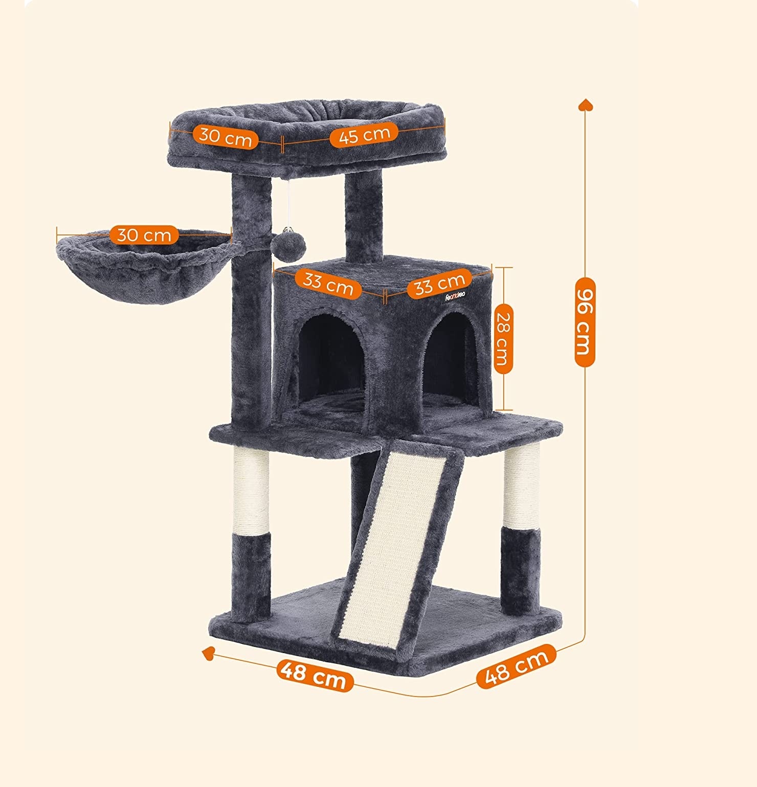 Parya Pets - Stable Scratching Post - Incl. Viewing Platforms - Cave - Scratching Board - Climbing Tree - Dark Grey