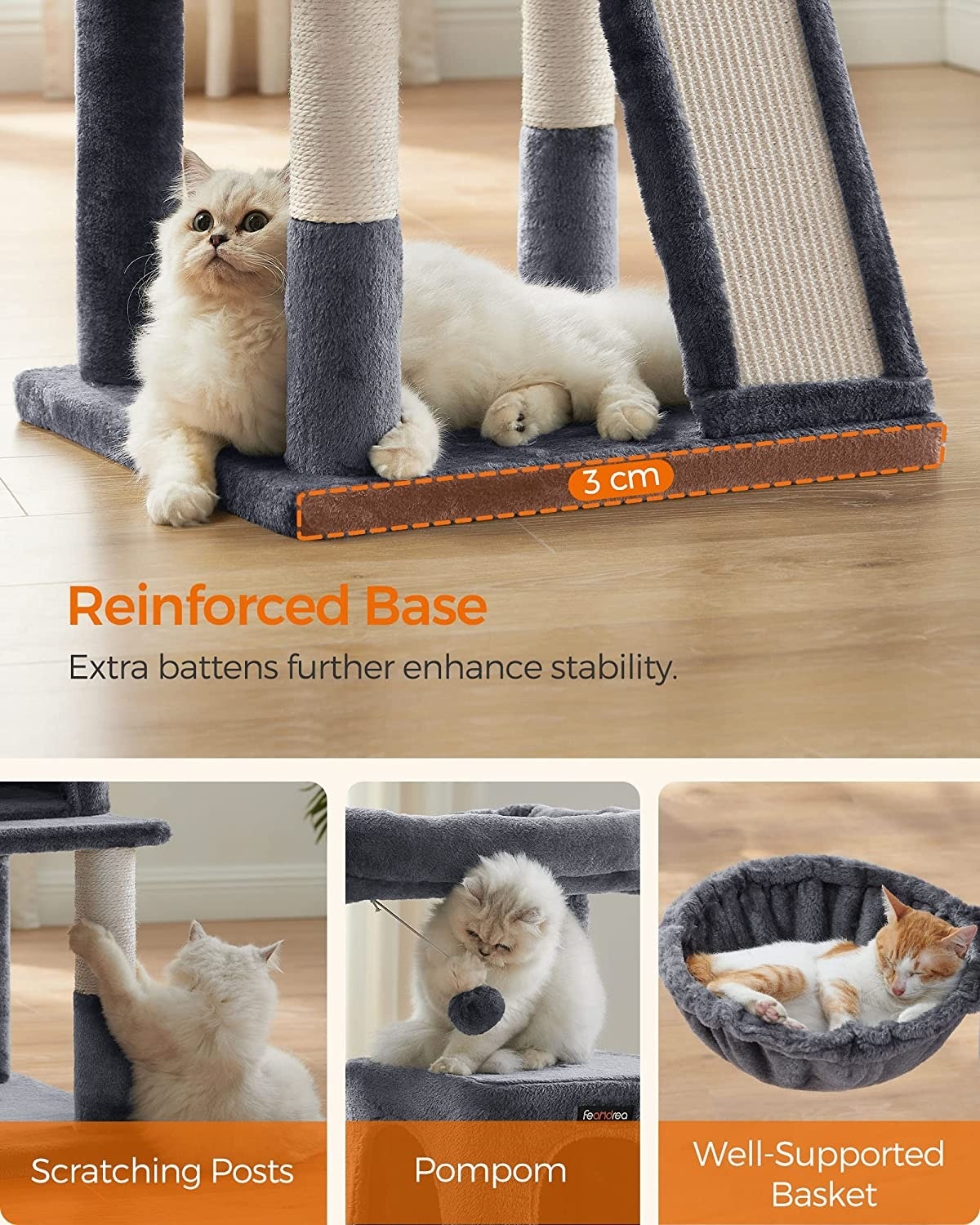 Parya Pets - Stable Scratching Post - Incl. Viewing Platforms - Cave - Scratching Board - Climbing Tree - Dark Grey