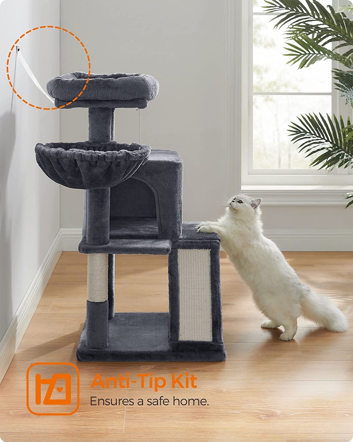 Parya Pets - Stable Scratching Post - Incl. Viewing Platforms - Cave - Scratching Board - Climbing Tree - Dark Grey