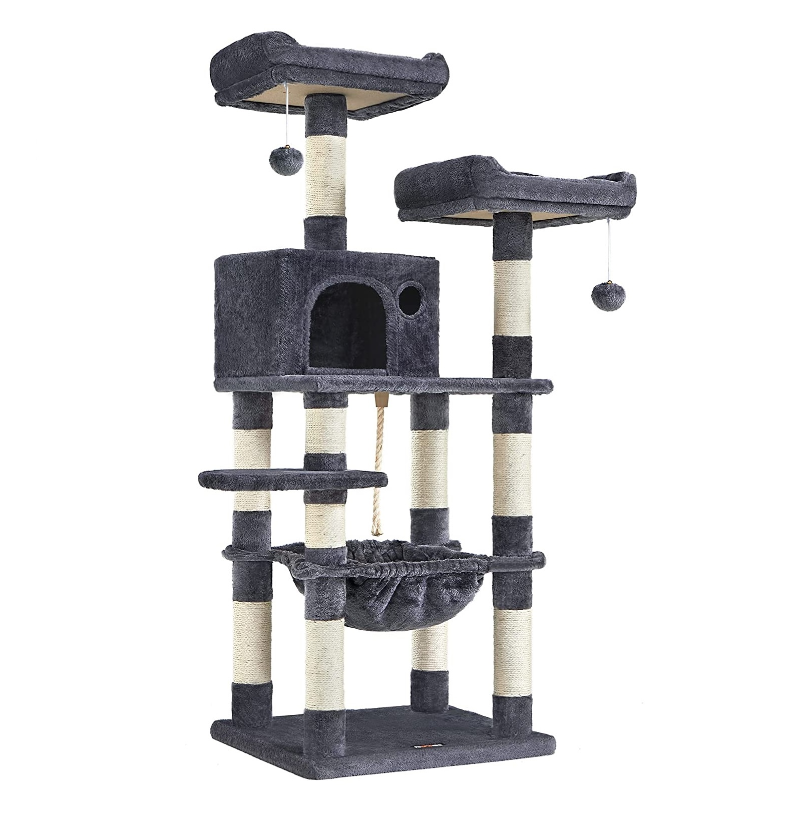 Parya Pets - Stable Scratch Post - Incl. Lookout Platforms - Grotto - Hammock - Climbing Tree - Plush - Dark Gray