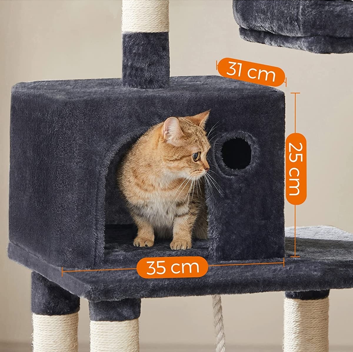 Parya Pets - Stable Scratch Post - Incl. Lookout Platforms - Grotto - Hammock - Climbing Tree - Plush - Dark Gray