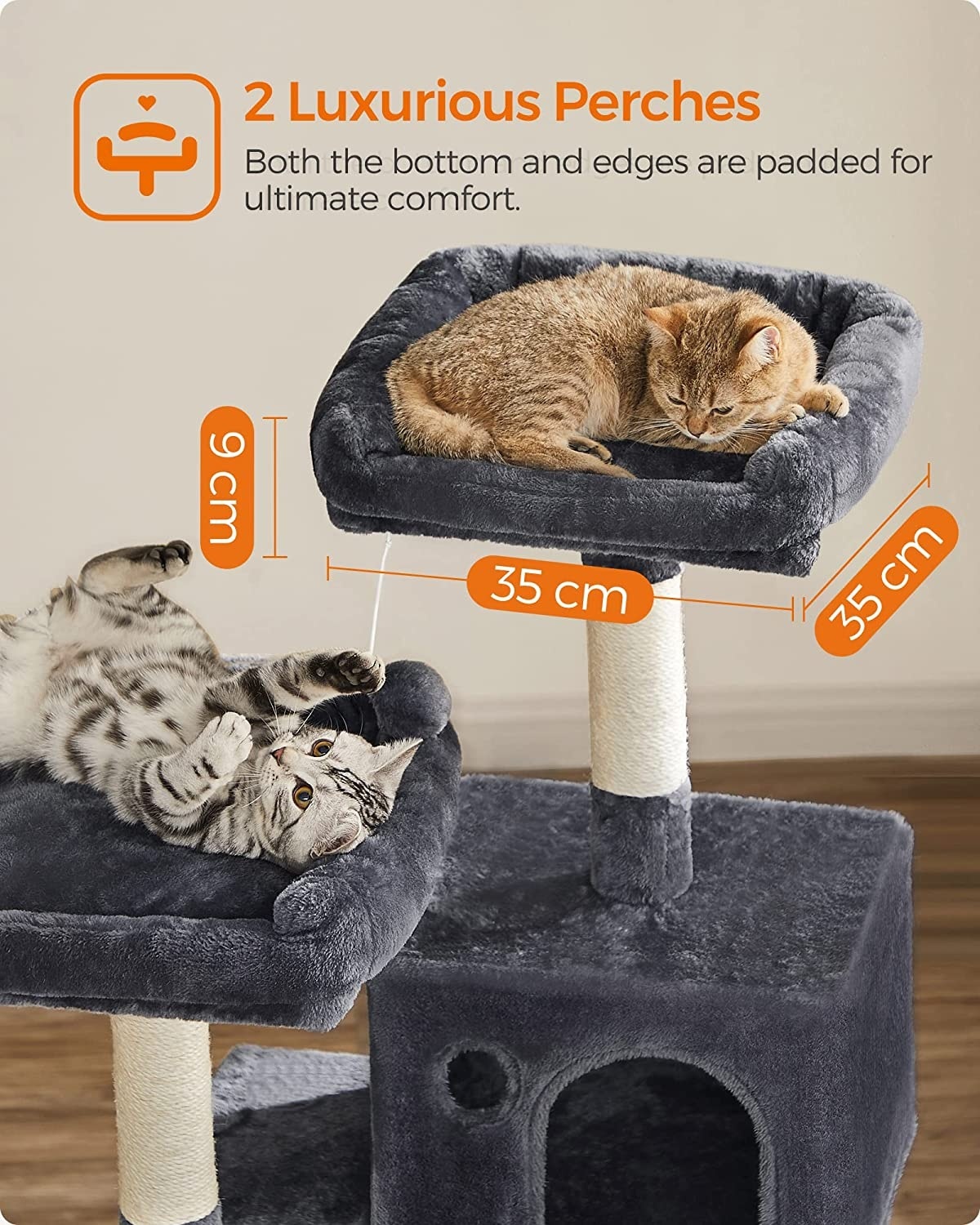 Parya Pets - Stable Scratch Post - Incl. Lookout Platforms - Grotto - Hammock - Climbing Tree - Plush - Dark Gray