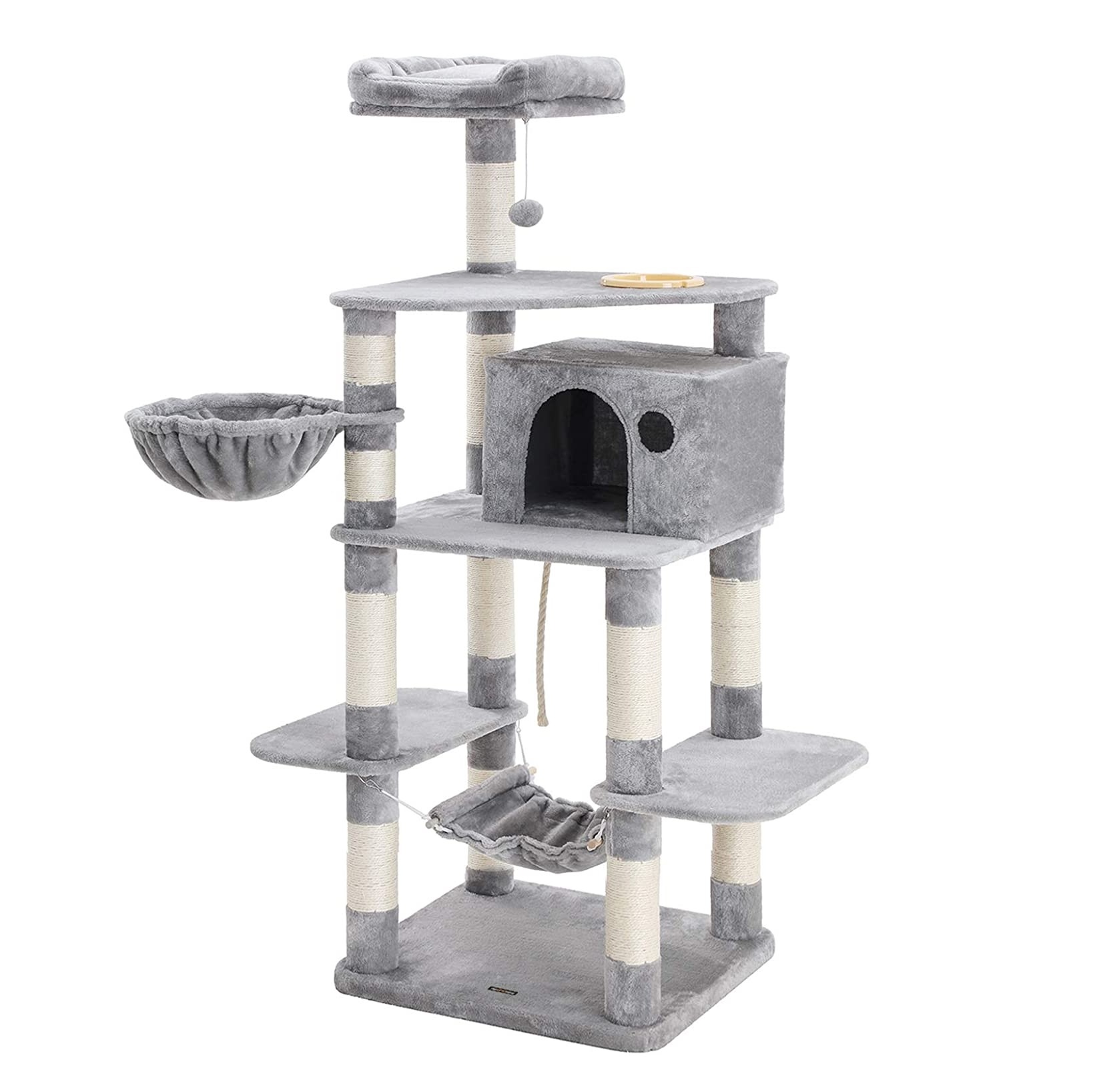 Parya Pets - Stable Scratch Post - Incl. Hammock, Basket, Lookout Platform, Cave - Climbing Tree - Plush - Gray