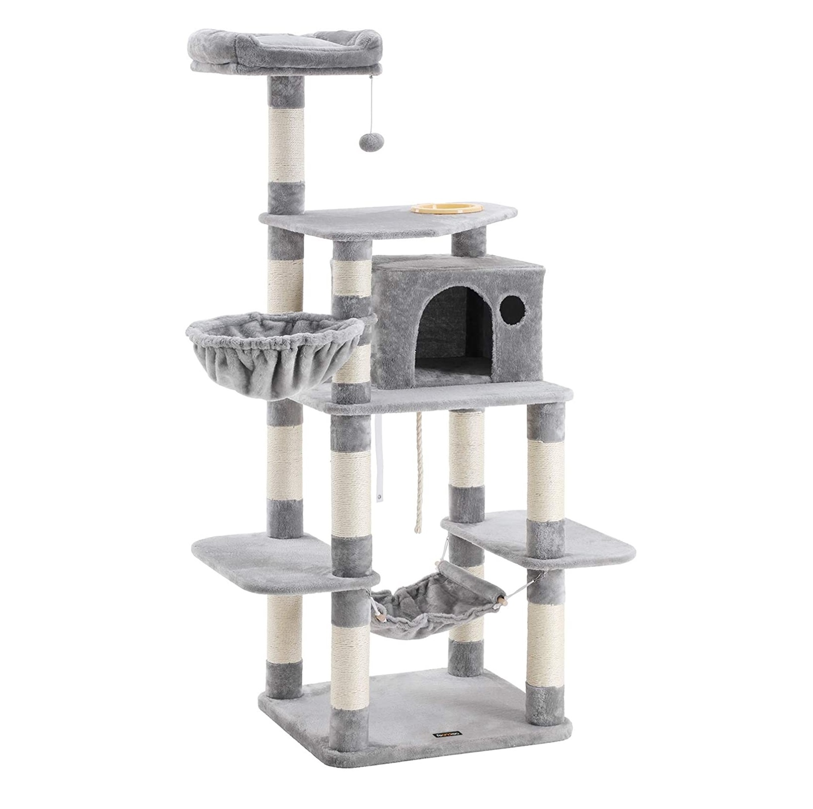 Parya Pets - Stable Scratch Post - Incl. Hammock, Basket, Lookout Platform, Cave - Climbing Tree - Plush - Gray