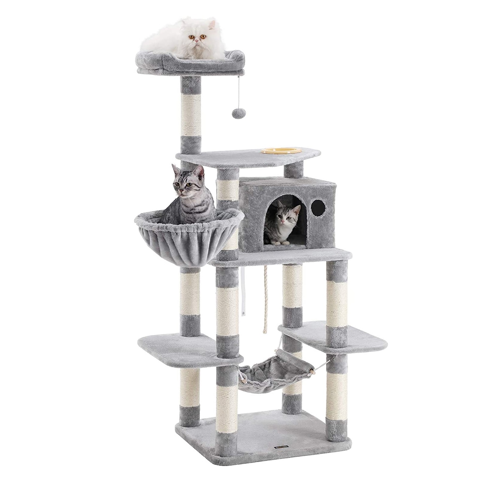 Parya Pets - Stable Scratch Post - Incl. Hammock, Basket, Lookout Platform, Cave - Climbing Tree - Plush - Gray