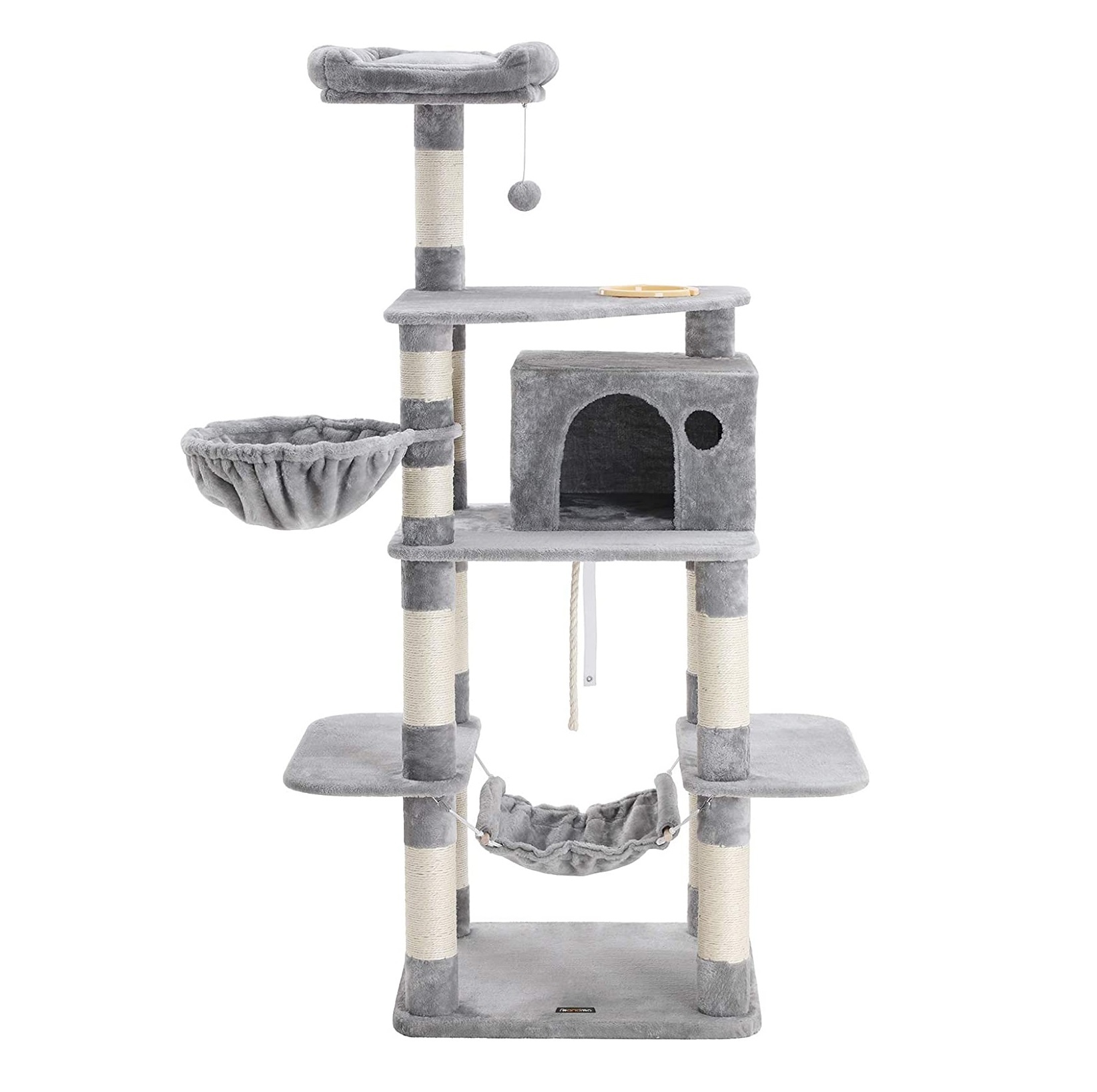 Parya Pets - Stable Scratch Post - Incl. Hammock, Basket, Lookout Platform, Cave - Climbing Tree - Plush - Gray