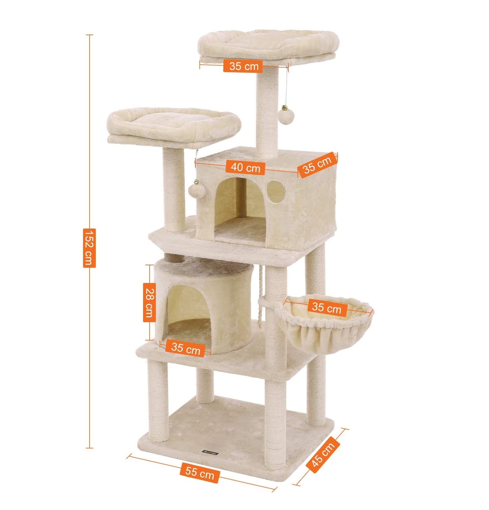 Parya Pets - Stable Scratch Post - 2 Caves - 2 Viewing Platforms - Basket - Plush - Beige