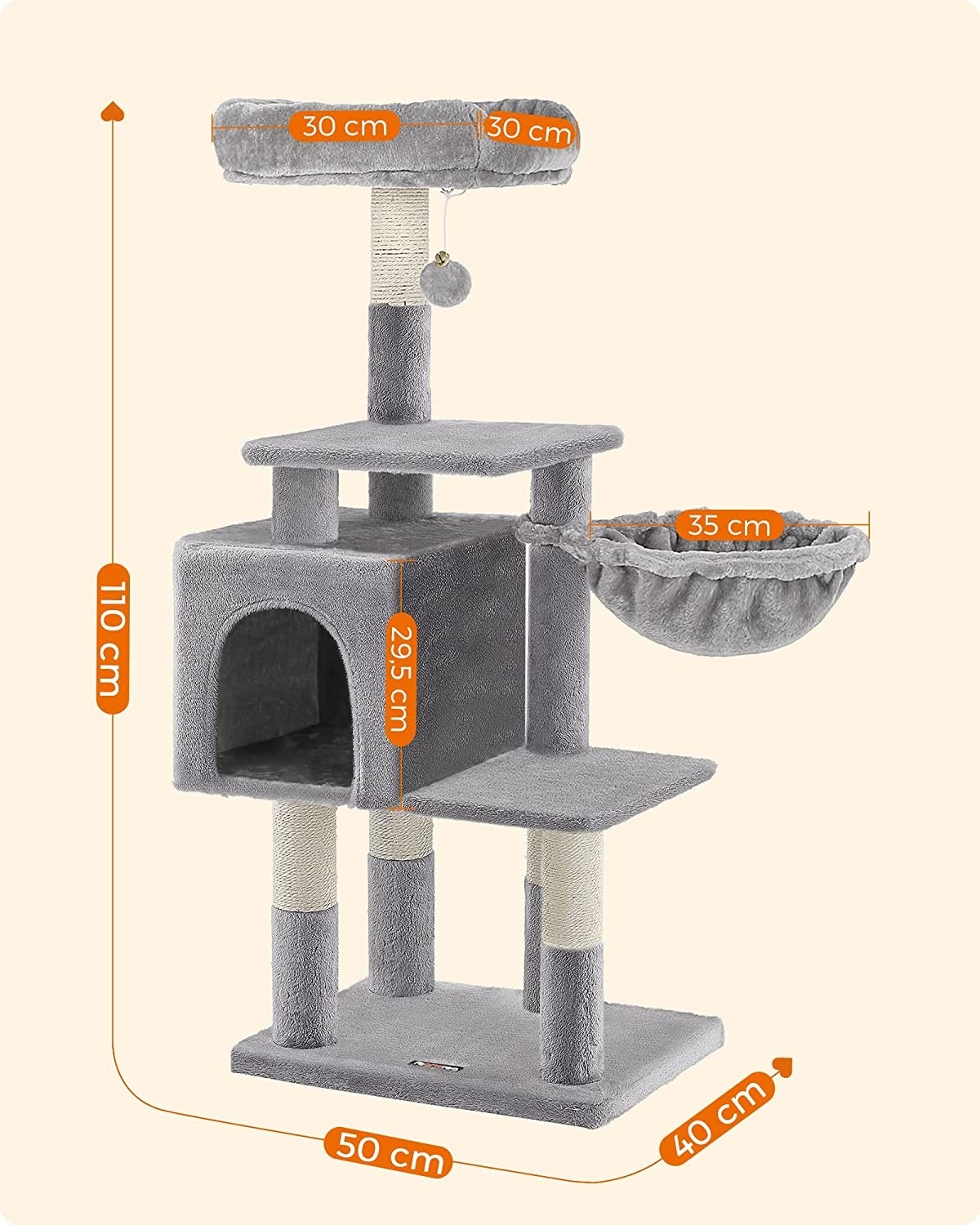 Parya Pets - Stable Cat Post - Incl. Cave and Hammock - Climbing Tree - Viewing Platform - Gray