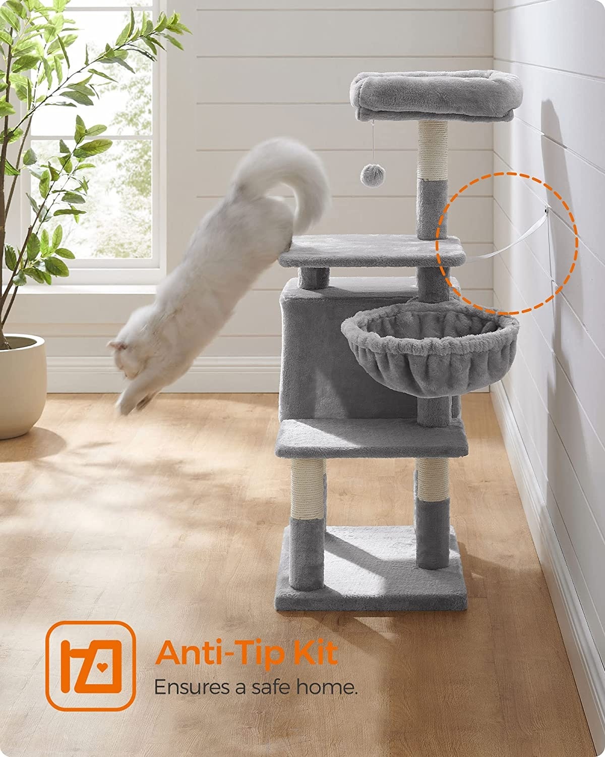 Parya Pets - Stable Cat Post - Incl. Cave and Hammock - Climbing Tree - Viewing Platform - Gray