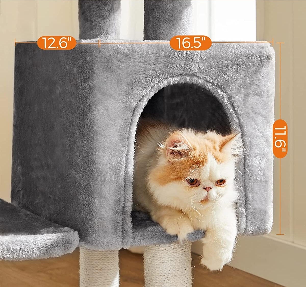 Parya Pets - Stable Cat Post - Incl. Cave and Hammock - Climbing Tree - Viewing Platform - Gray