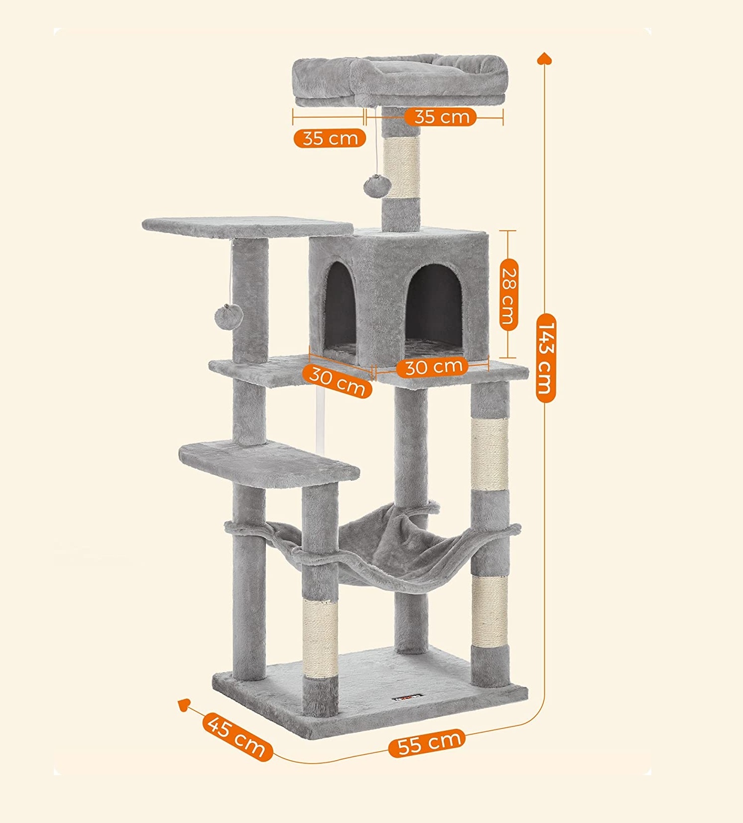 Parya Pets - Stable Cat Post - With Hammock - Cat Tree - Incl. Hammock - Cave - Gray