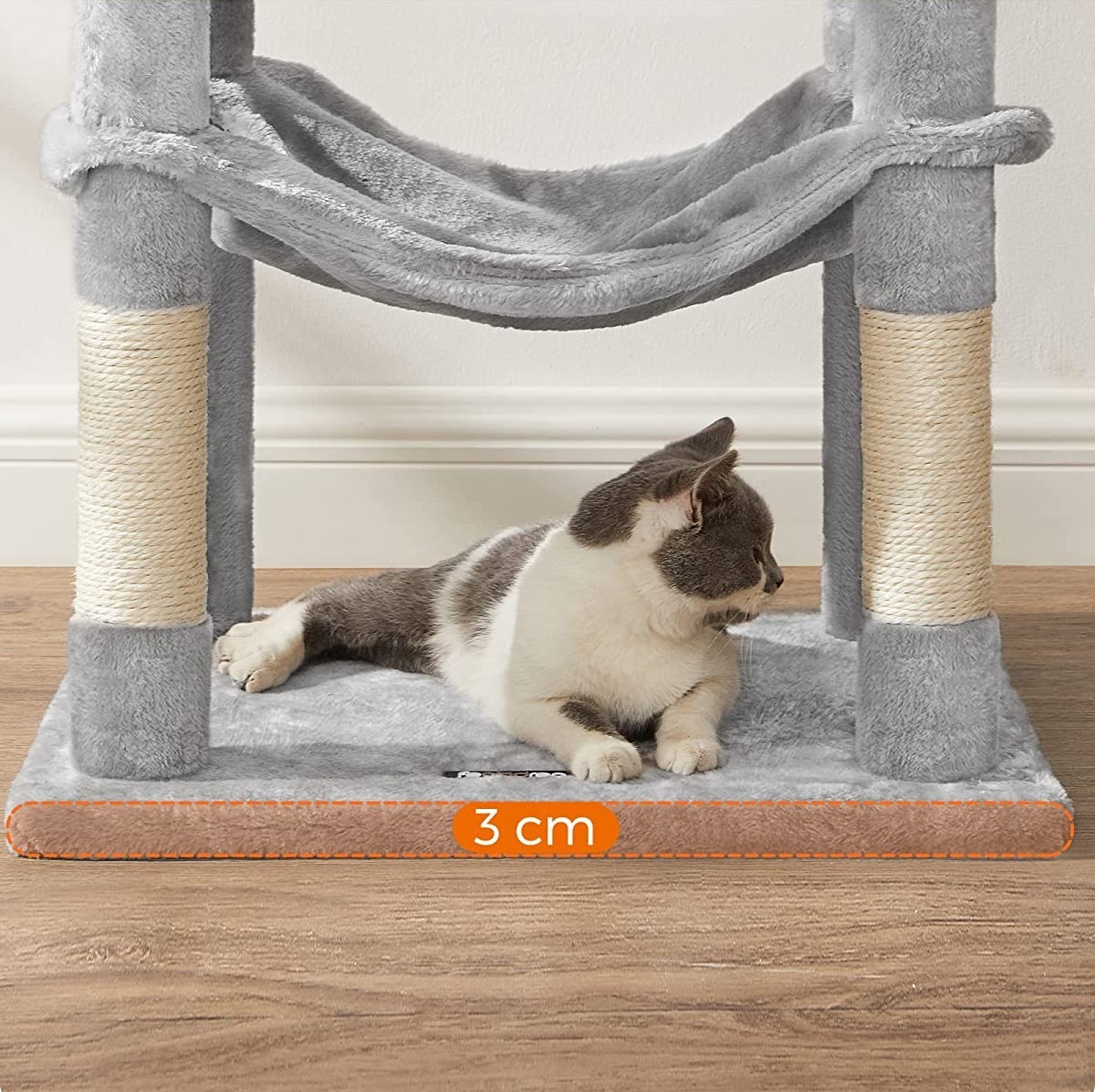 Parya Pets - Stable Cat Post - With Hammock - Cat Tree - Incl. Hammock - Cave - Gray