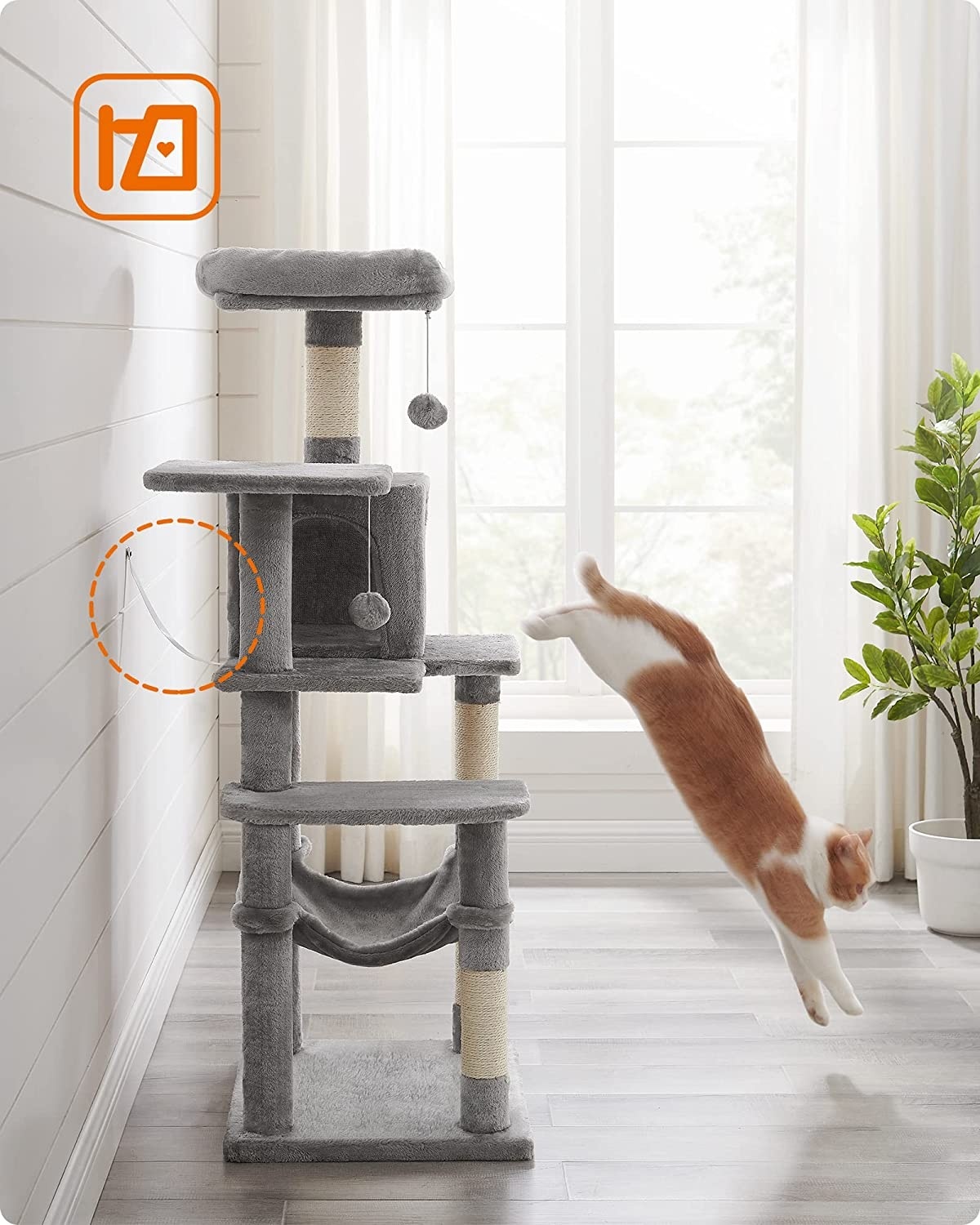 Parya Pets - Stable Cat Post - With Hammock - Cat Tree - Incl. Hammock - Cave - Gray
