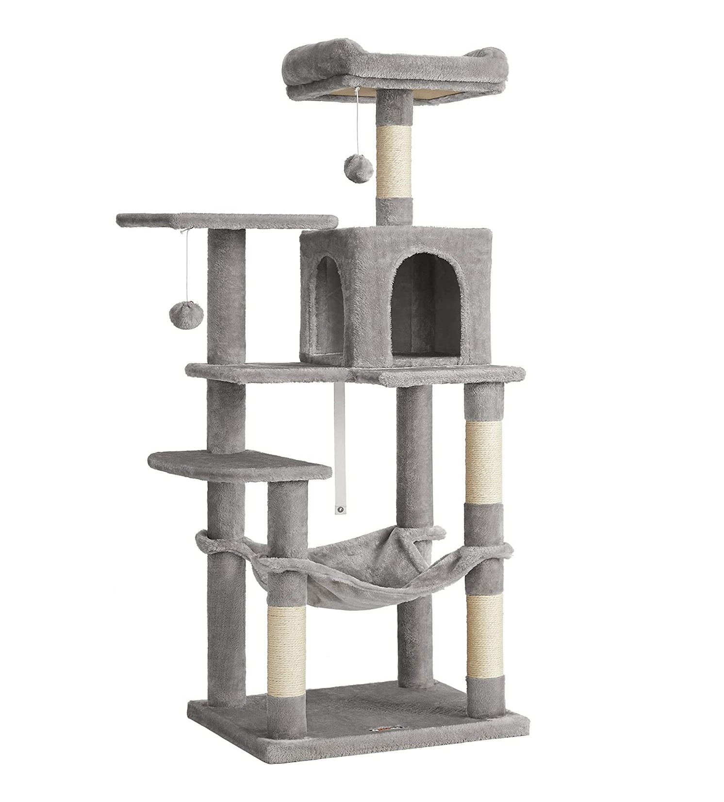 Parya Pets - Stable Cat Post - With Hammock - Cat Tree - Incl. Hammock - Cave - Gray