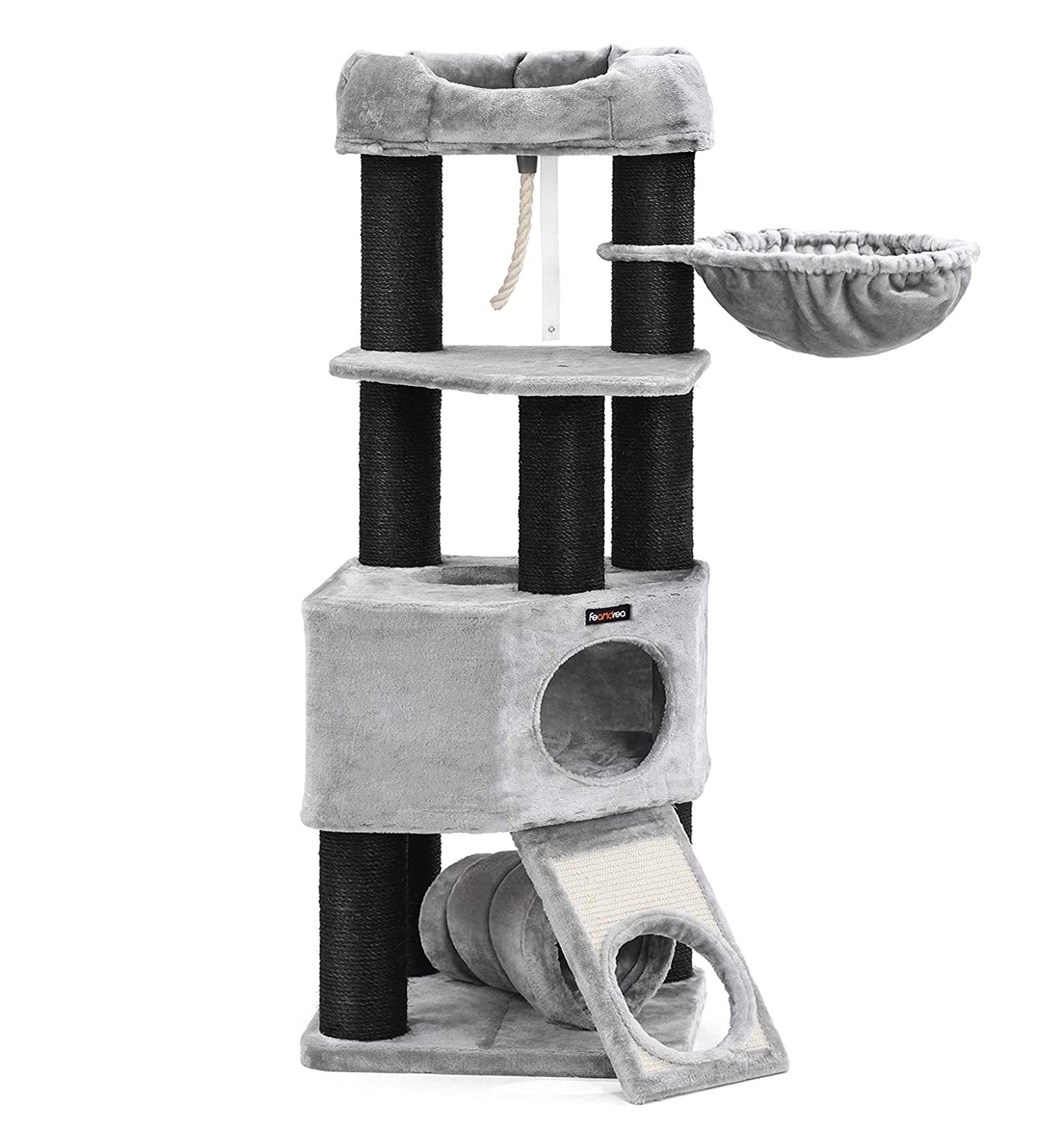 Parya Pets - Stabiele Krabpaal - Uitkijkplatform - Kattentoren - Mand - Grot - Pluche - Grijs & Zwart