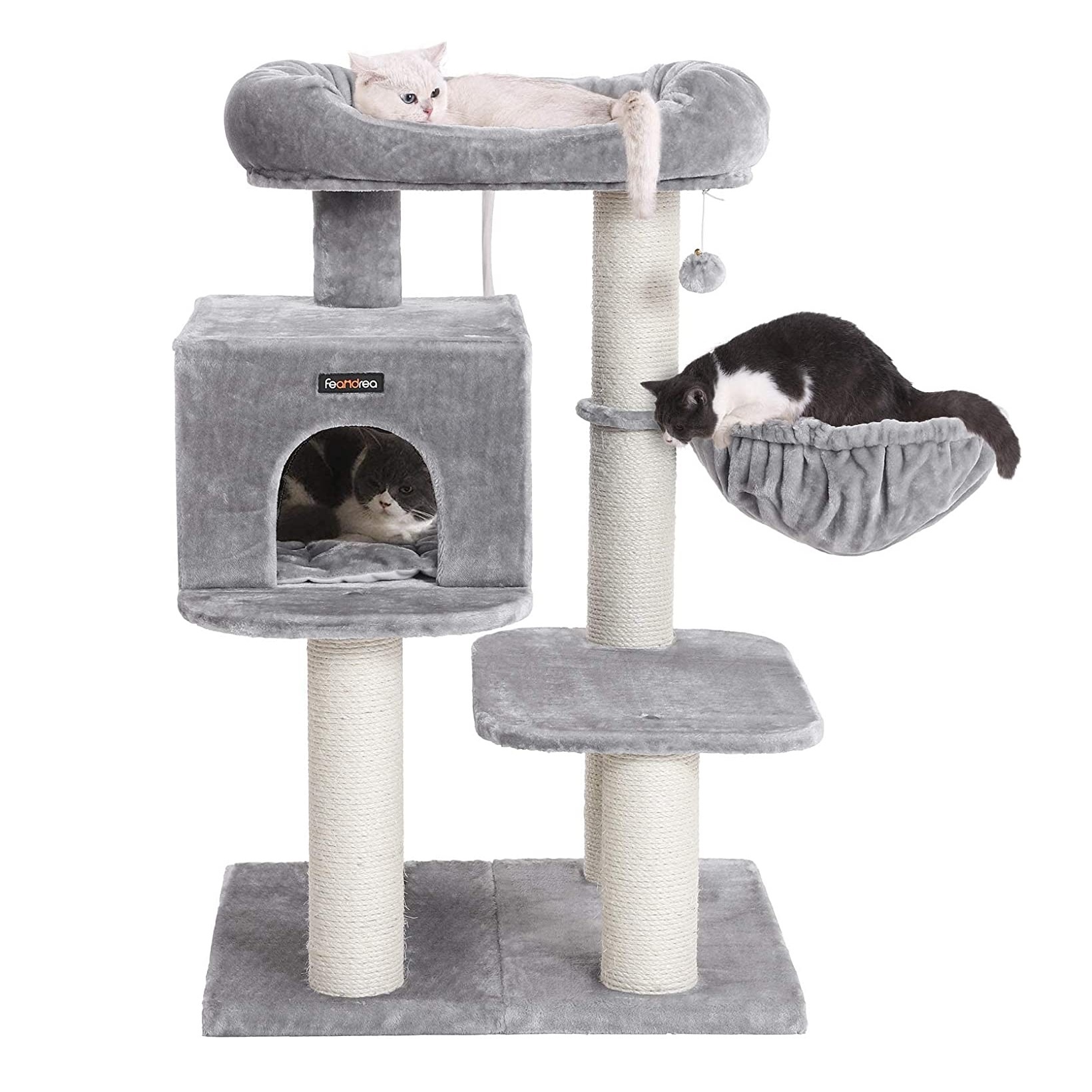 Parya Pets - Stabiele Krabpaal - Incl. Uitkijkplatform - Dikke stammen - Kattenboom - 1 Grot - Grijs