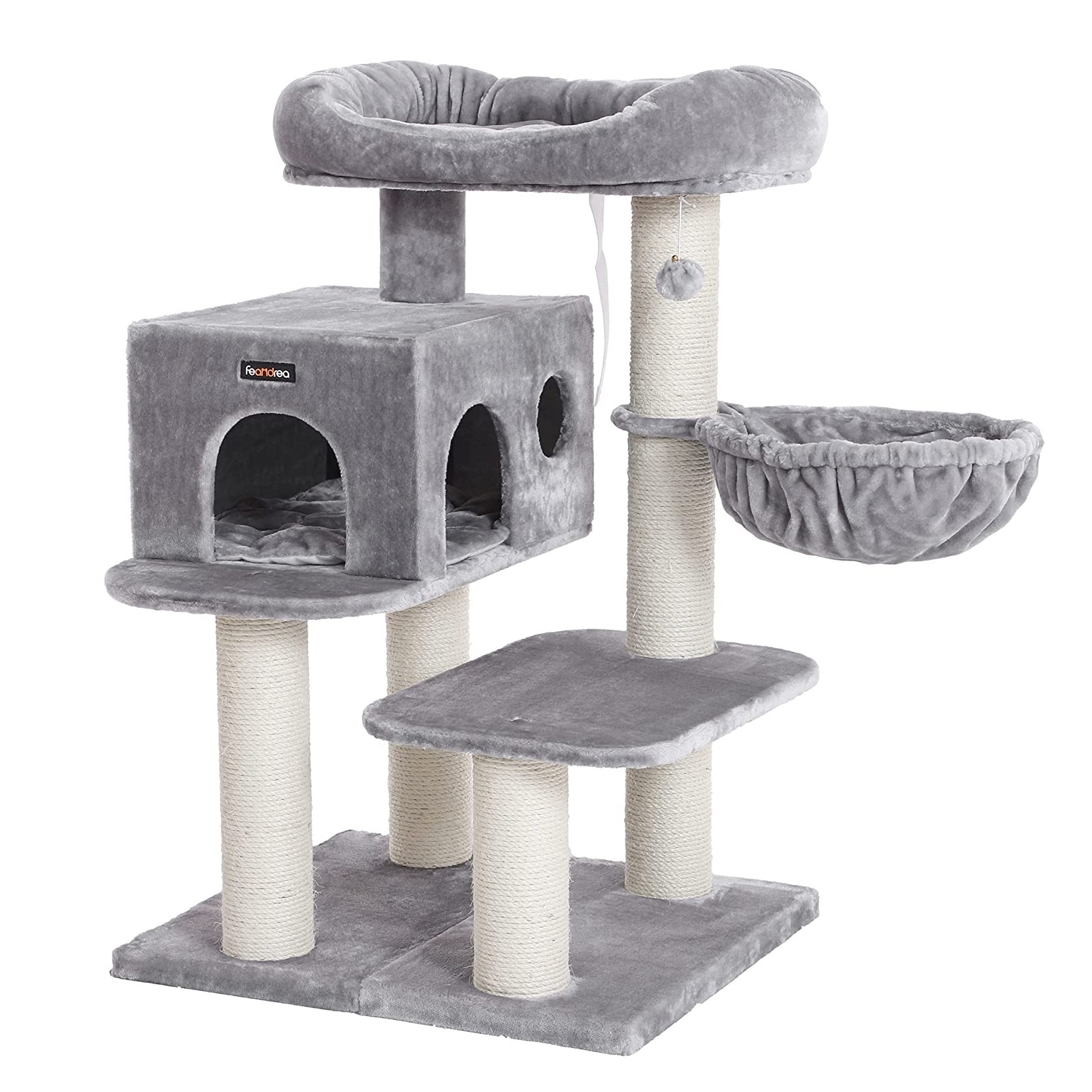 Parya Pets - Stabiele Krabpaal - Incl. Uitkijkplatform - Dikke stammen - Kattenboom - 1 Grot - Grijs