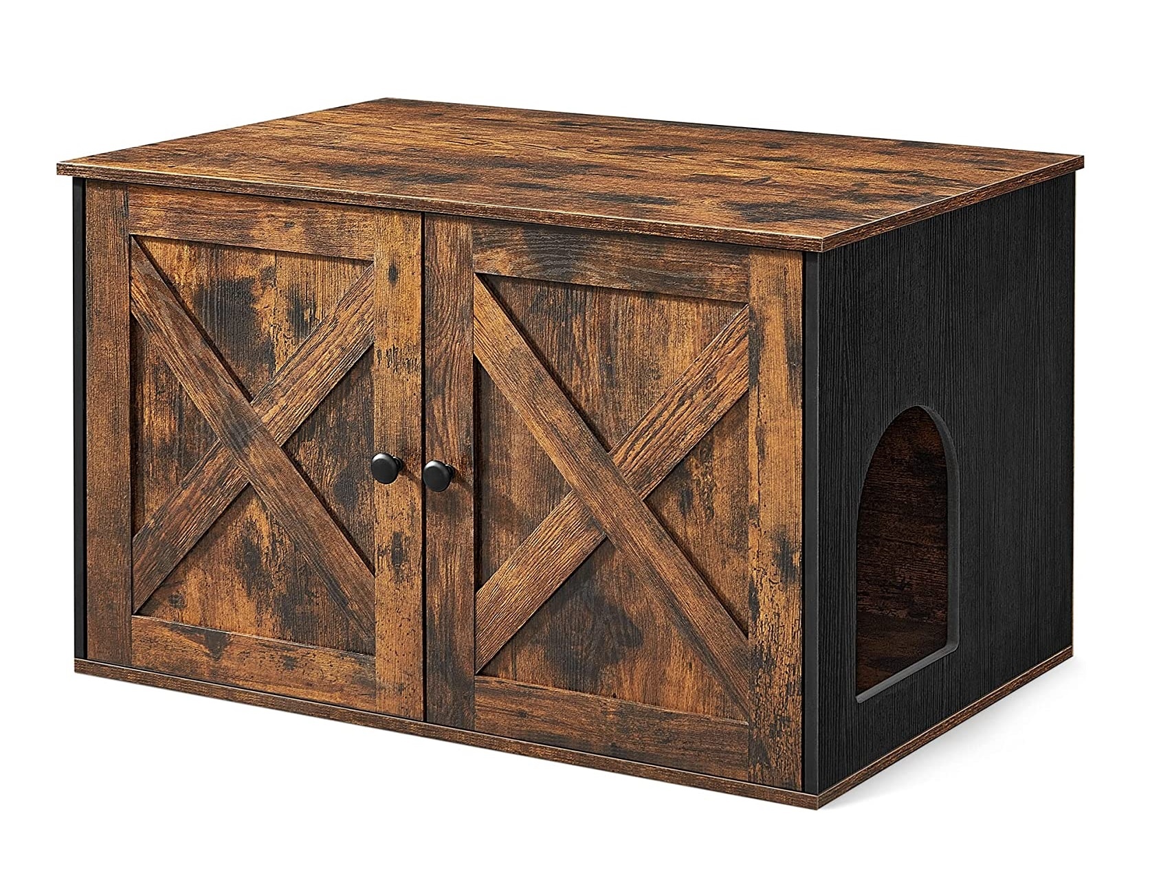 Parya Pets - Wooden cat house - Incl. 2 doors - Litter Box - Vintage - Industrial - Black/Brown