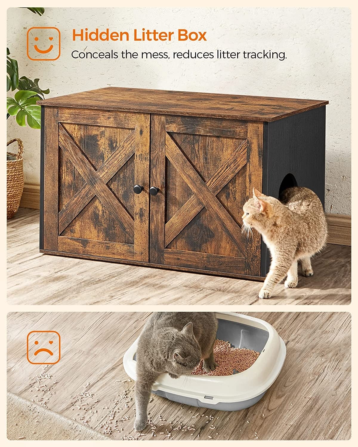 Parya Pets - Wooden cat house - Incl. 2 doors - Litter Box - Vintage - Industrial - Black/Brown