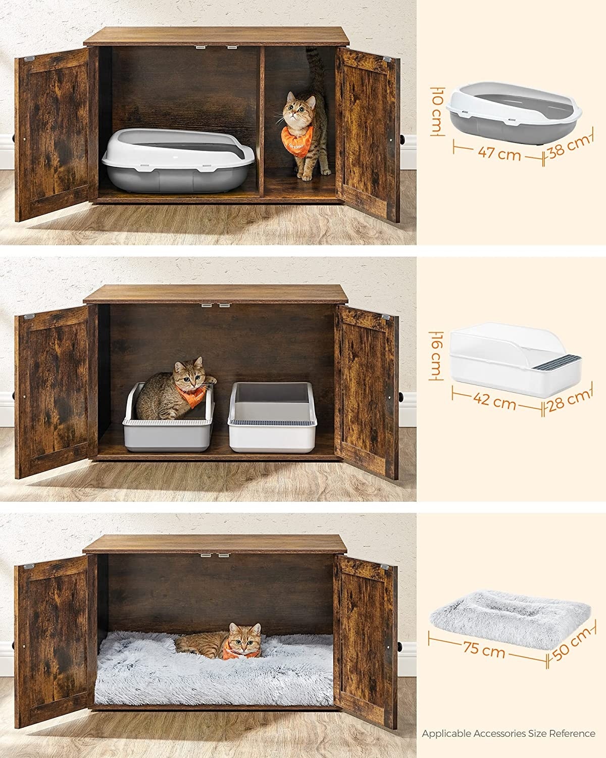 Parya Pets - Houten kattenhuis - Incl. 2 deuren - Kattenbak - Vintage - Industrieel - Zwart/Bruin